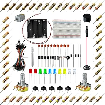 Fundamentals of Electricity for Arduino Projects Learning Basic Starter Kit w/Breadboard Jumper Wire Motor LED Resistors and Capacitors