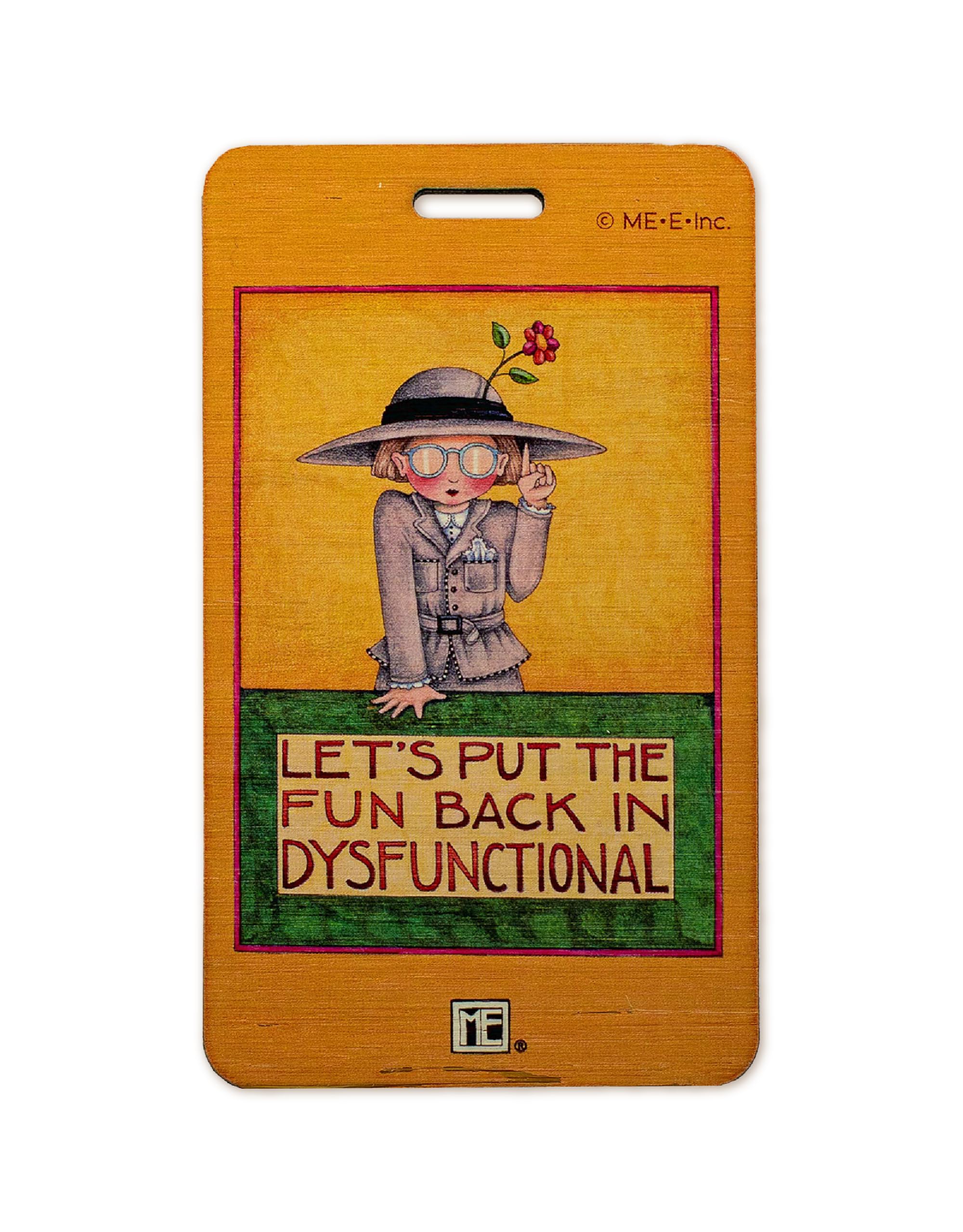 Arcane Vault - Mary Engelbreit™ "Put The Fun in Dysfunctional" Bag Tag, Luggage, Travel Essentials, Bamboo, Luggage Tag, Bag Tags, w/, Card Holder,