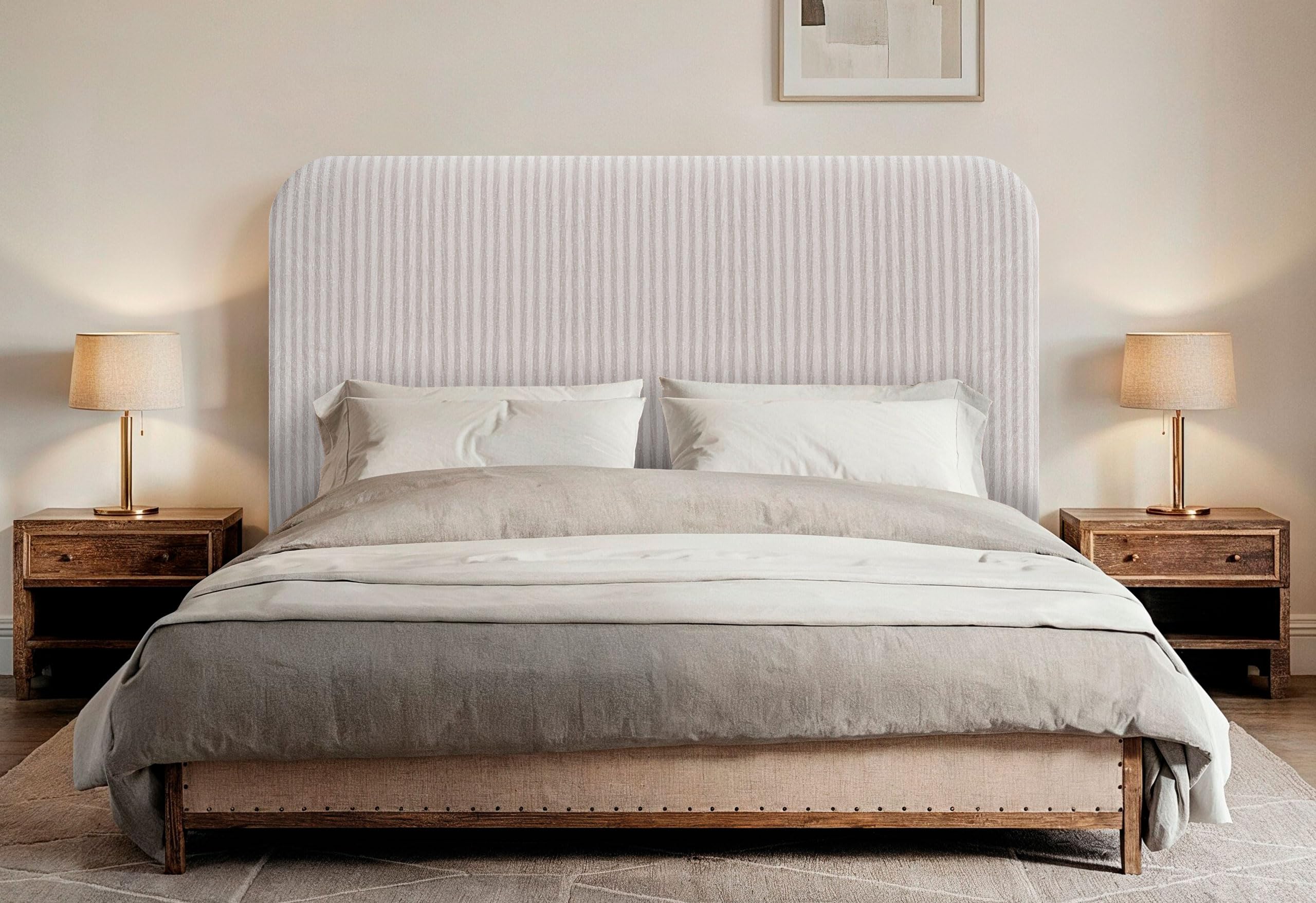 DHOME Cabecero Tapizado Liso Curvo Luxury Edition 70cm Altura para Pared Acústicos Cabeceros Absorbentes Cabezal Cama Dormitorio (Cream, 160cm)