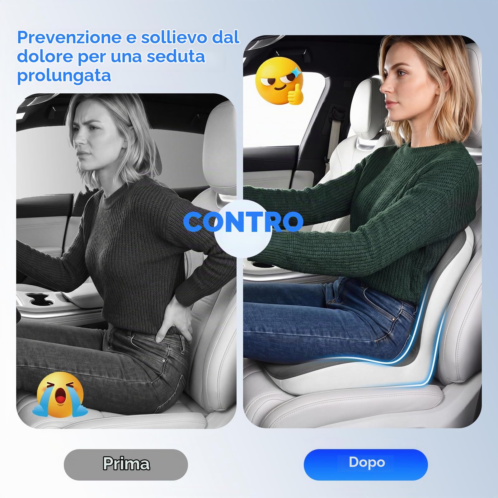 Coverado Cuscino Lombare e Cuscino di seduta Auto | Ergonomico Supporto Lombare per Auto in Memory Foam, Sedia da scrivania Cuscino di sostegno posteriore per la Casa, Ufficio