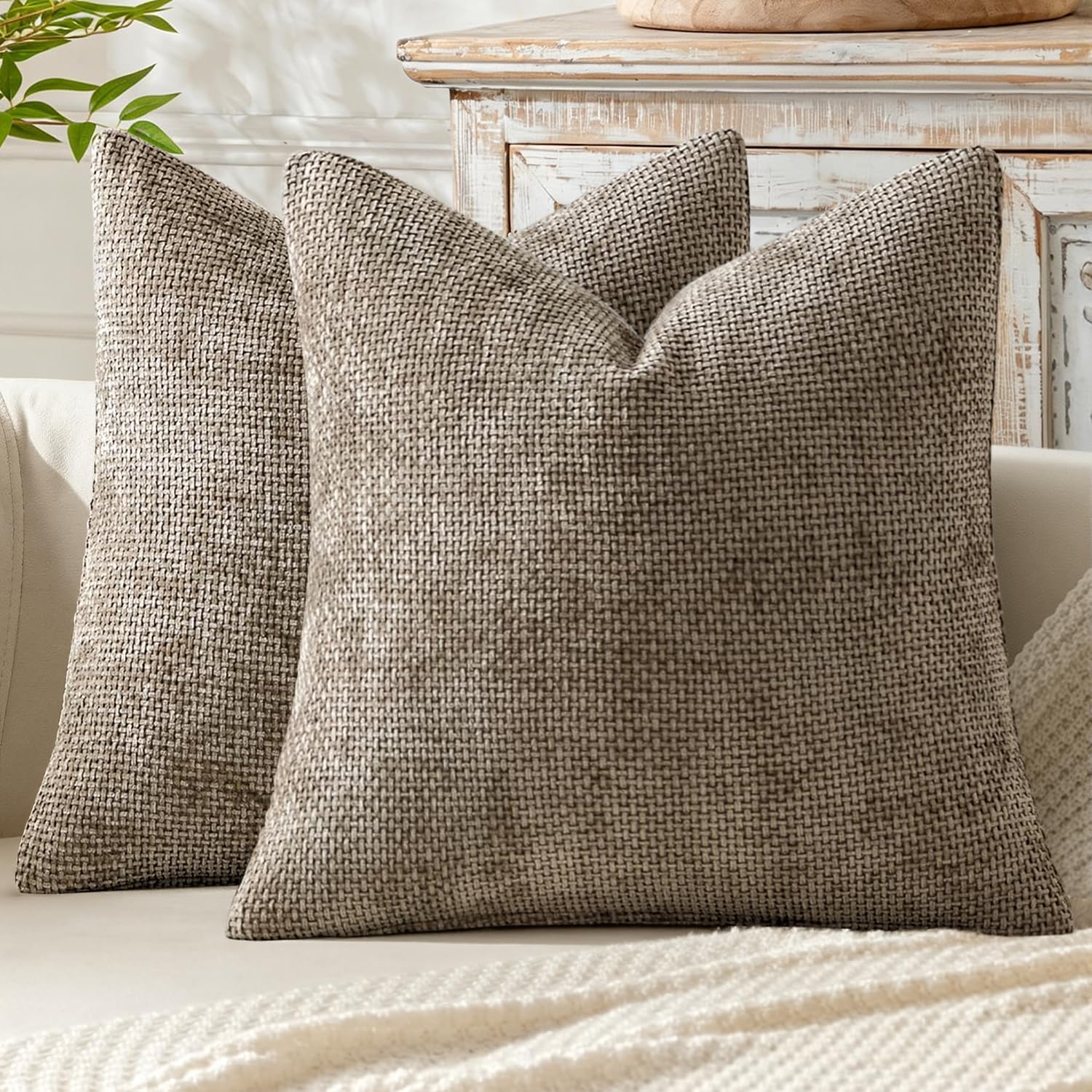 MIULEE Decorative Neutral Khaki Euro Sham Pillow Covers 26x26 Inch 2 Pack