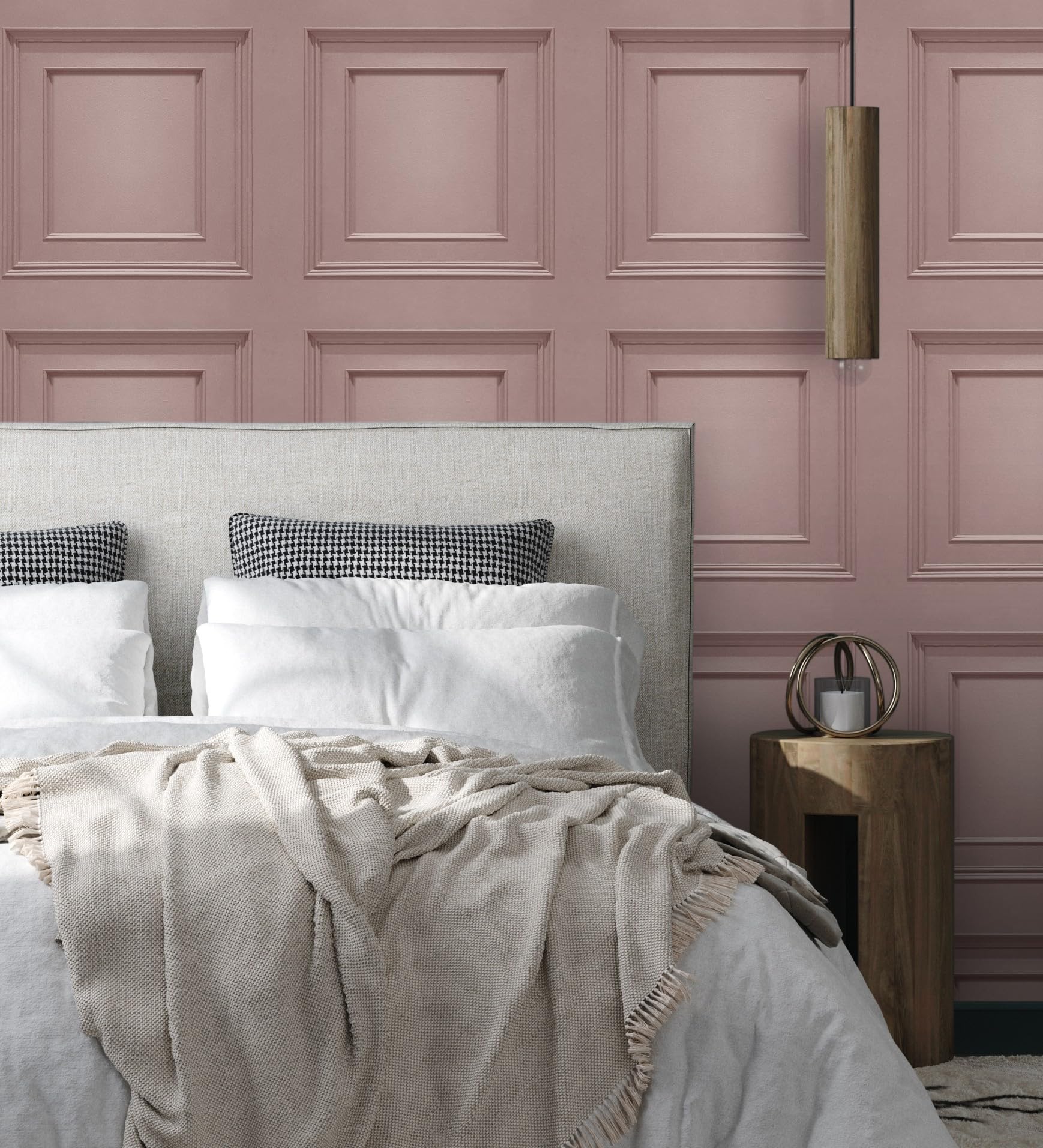 GAULAN 683590 - Papel pintado con efecto visual de casetones de madera color rosa sin relieve para pared salón dormitorio pasillo comedor - Rollo de 10 m x 0,53 m