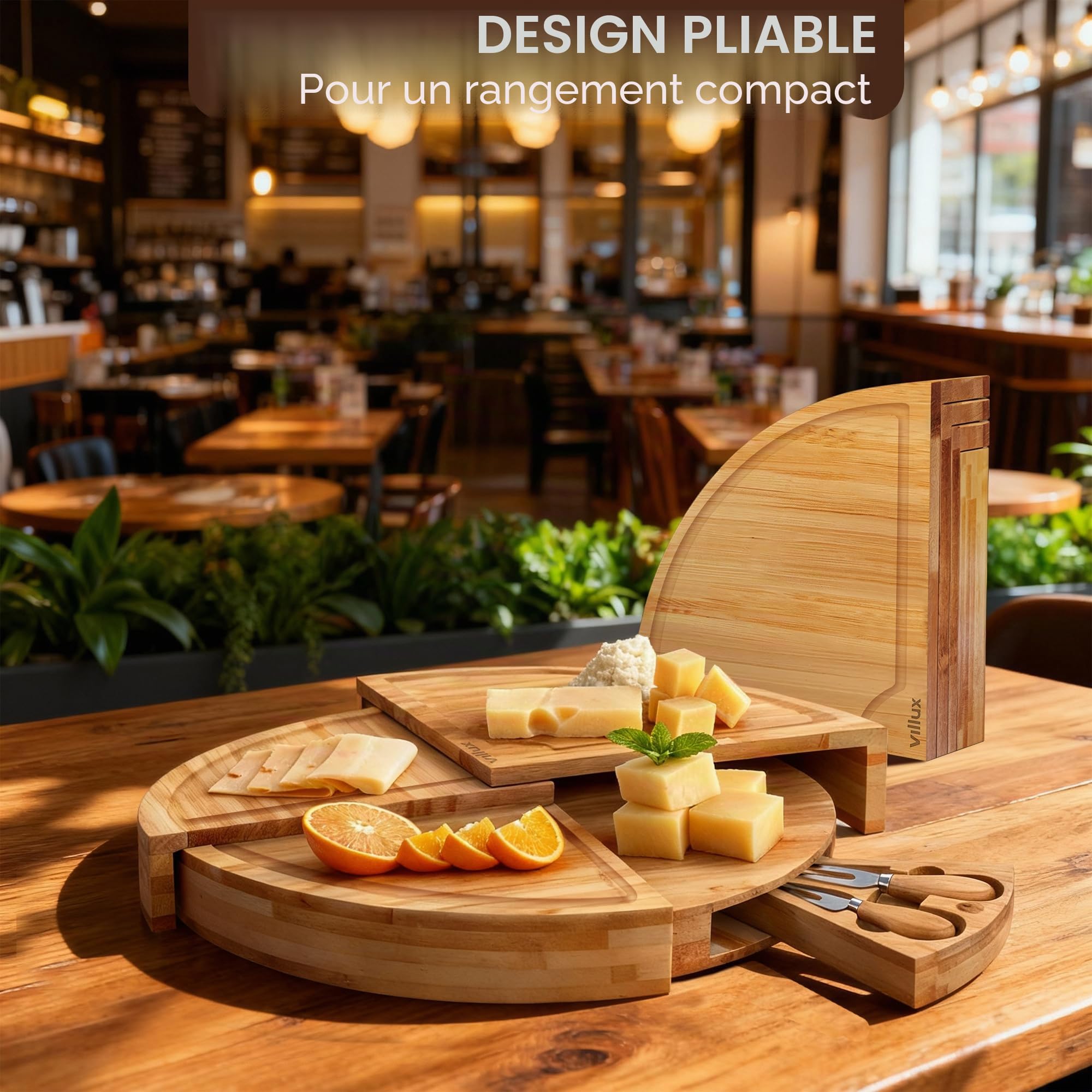 Plateau de Service en Bambou - Plateau à Fromage et Charcuterie Avec Set de Couteaux - Planche en Bois