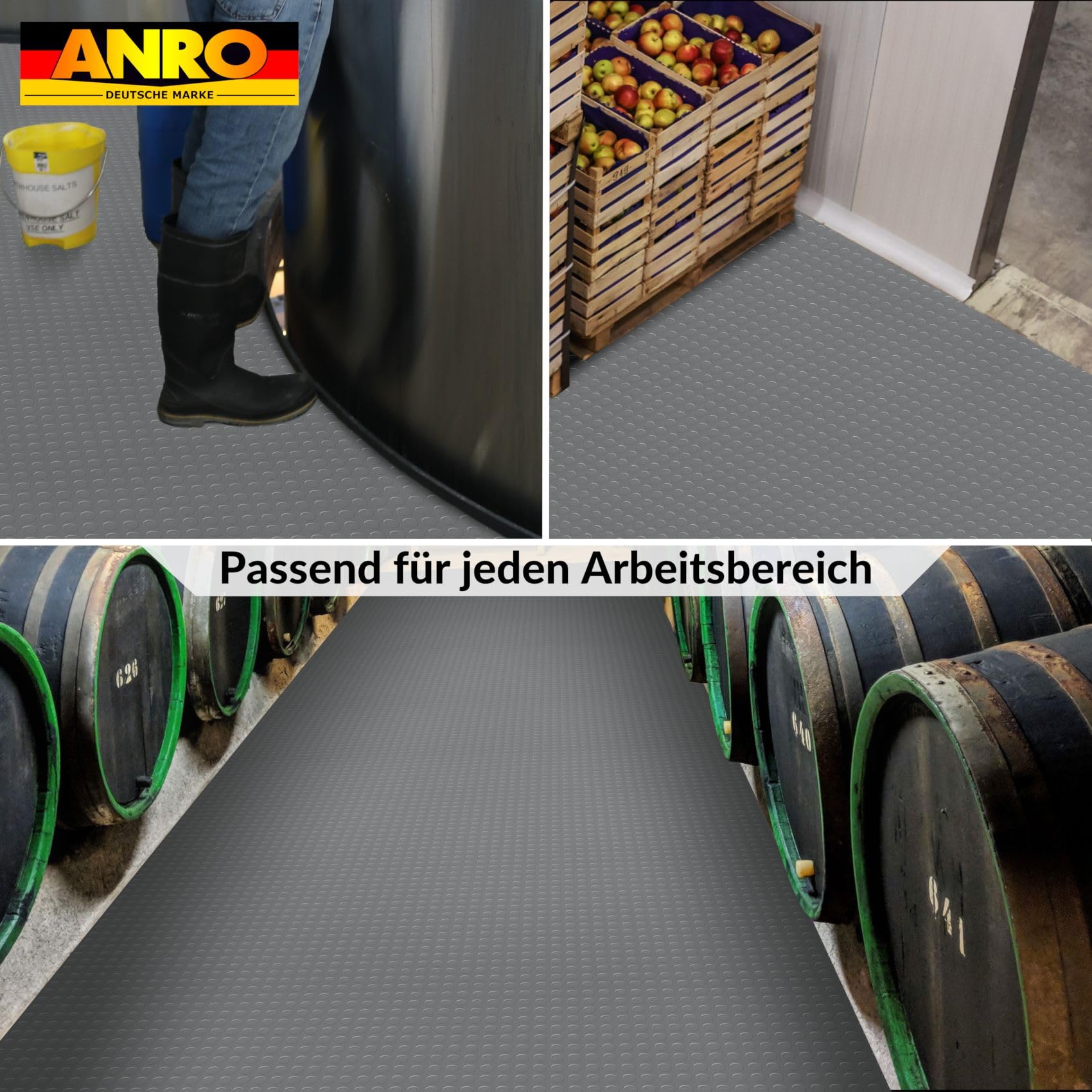 PVC Bodenbelag Meterware Noppen 1mm Antirutschmatte Bodenmatte Noppenmatte Riffelblechmatte Tränenblech rutschfest Grau Noppen 340x140cm