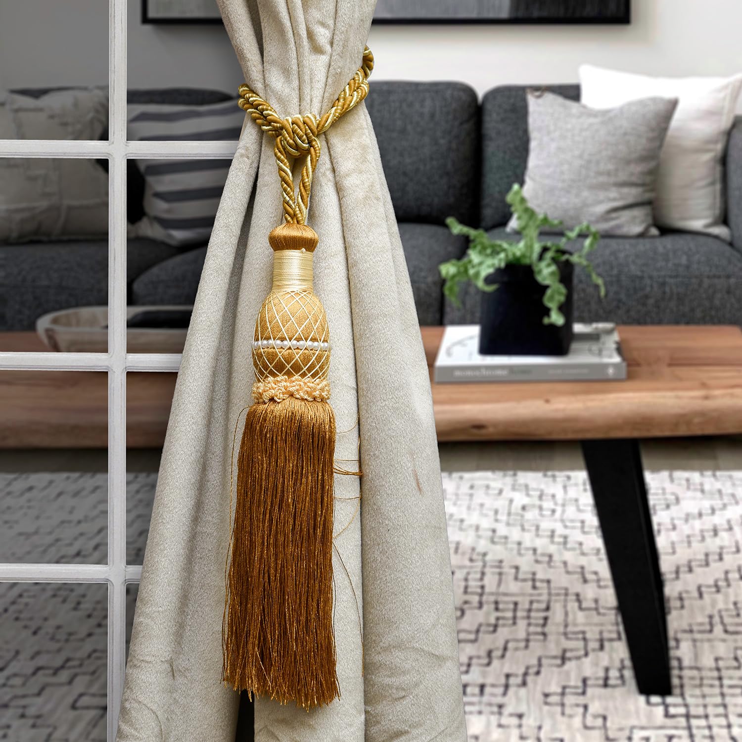 Kuber Industries Tassel | Curtain Tie Back Tassel Set | Curtain Holder Tieback | Curtain Tieback | Curtain Holder for Home & Office Décor | Moti Kit Pit Tassel | Golden