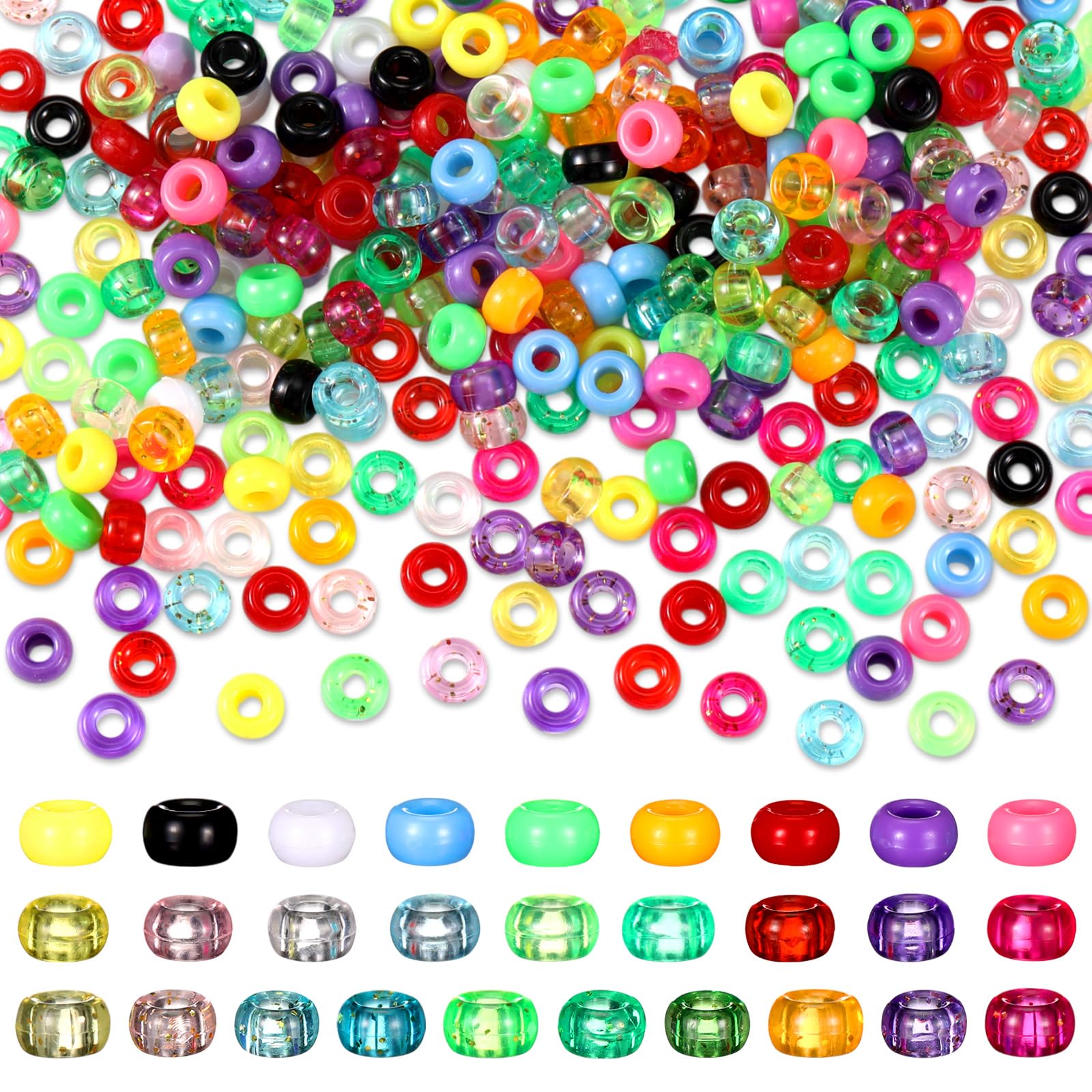 Lot de 10 000 petites perles Kandi en plastique pour fabrication de bijoux, loisirs créatifs, bracelets, tresses, cheveux, filles - 4 x 6 mm - 28 couleurs