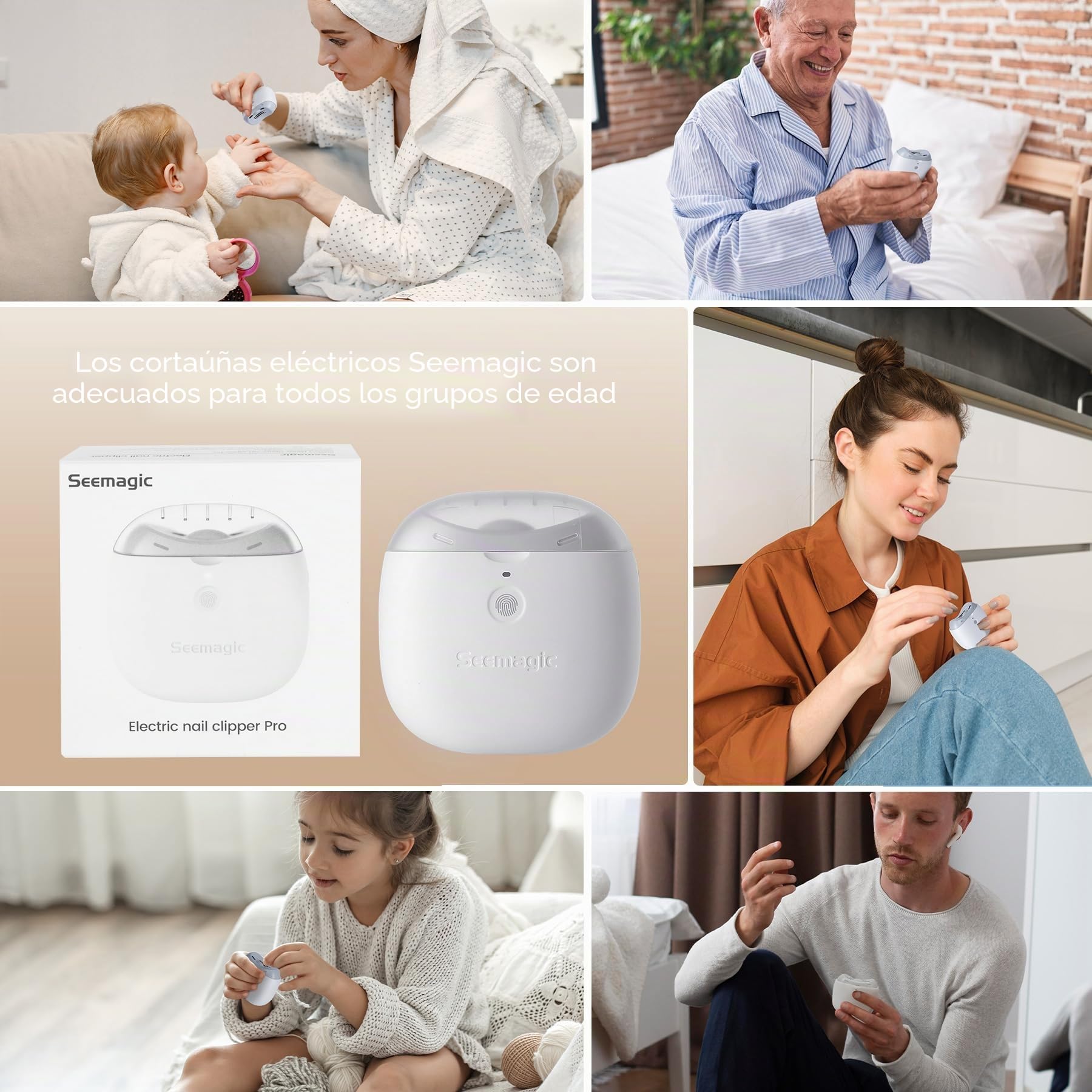 Cortaúñas Eléctrico Automático 2 en 1 con Luz LED | Recortador de Uñas Recargable para Adultos, Personas Mayores y Niños,Blanco,regalo navidad aniversario