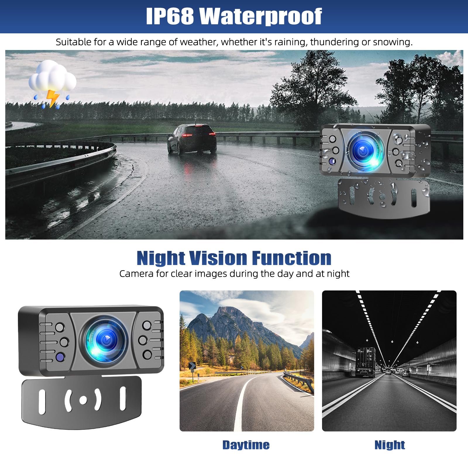 CAMECHO 4.3 Pouces sans Fil Camera de recul avec Moniteur & IP68 étanche, Vision de Nuit caméra de recul DIY Aide à la Marche arrière & Image Flip pour Voiture/Véhicule/Camion/Van/Caravane SUV-12V