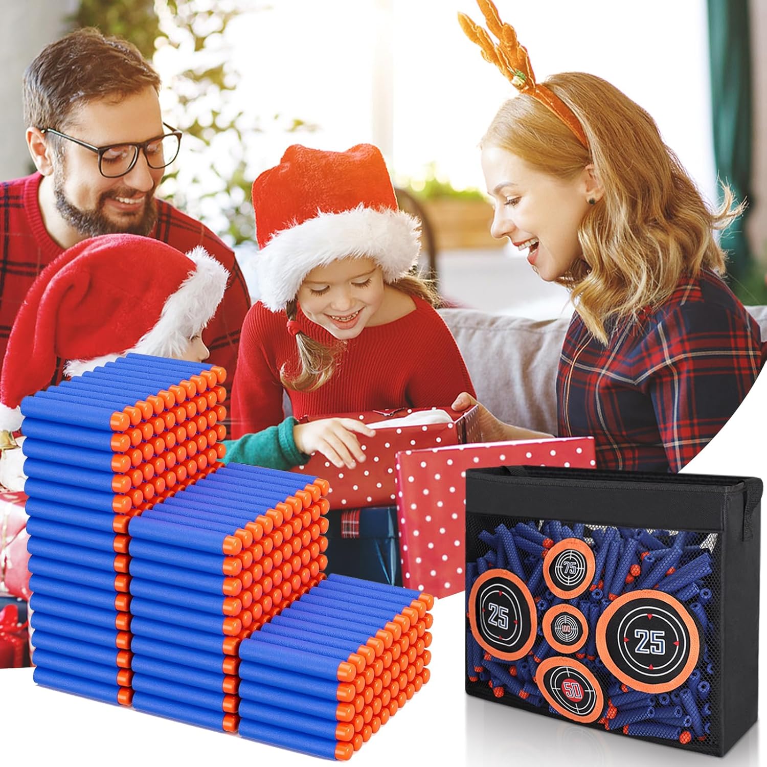 Pokiiulk 300 Darts Fits for Nerf Elite Blasters, Compatible with Disruptor, Strongarm etc. Elite Blasters, with a Target Fits for Nerf Blasters, Blue, 0.4in