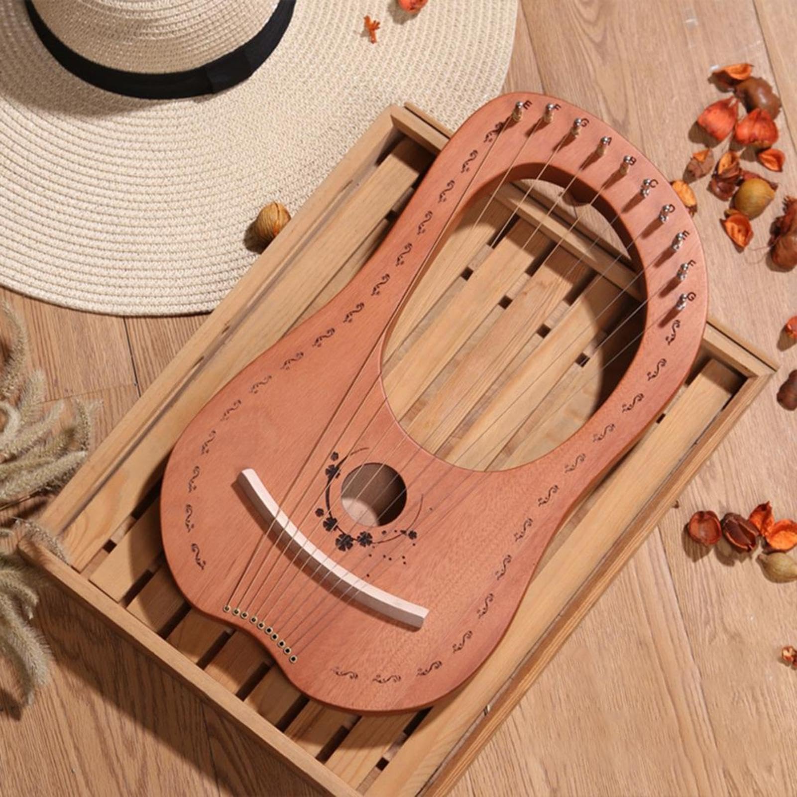 Arpa A Lira - Strumento Portatile In Mogano Per Arpa A Lira A 10 Corde Con | L'arpa a lira in mogano con 10 corde in acciaio offre toni chiari in un design compatto e portatile per i principianti.