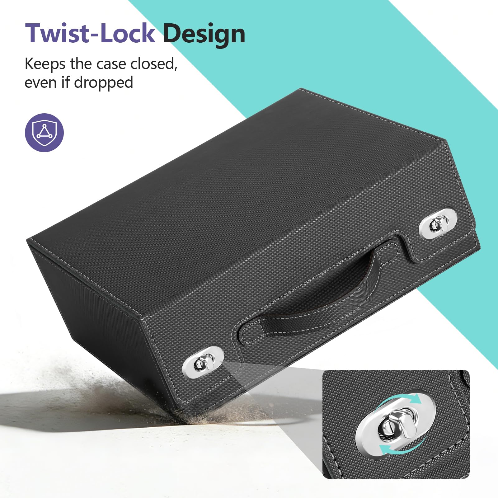 Euqvunn Deck Box avec poignée et verrou rotatif, peut contenir jusqu’à 2100 cartes sous pochette simple, inclut 4 supports de cartes et 12 séparateurs, compatible format 63 × 88 mm