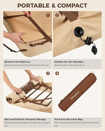 Miniatura 4 de KingCamp Base de cama de aire para campamento con almohadillas inflables ultraligeras para mochileros, marco de cama inflable individual alto para
