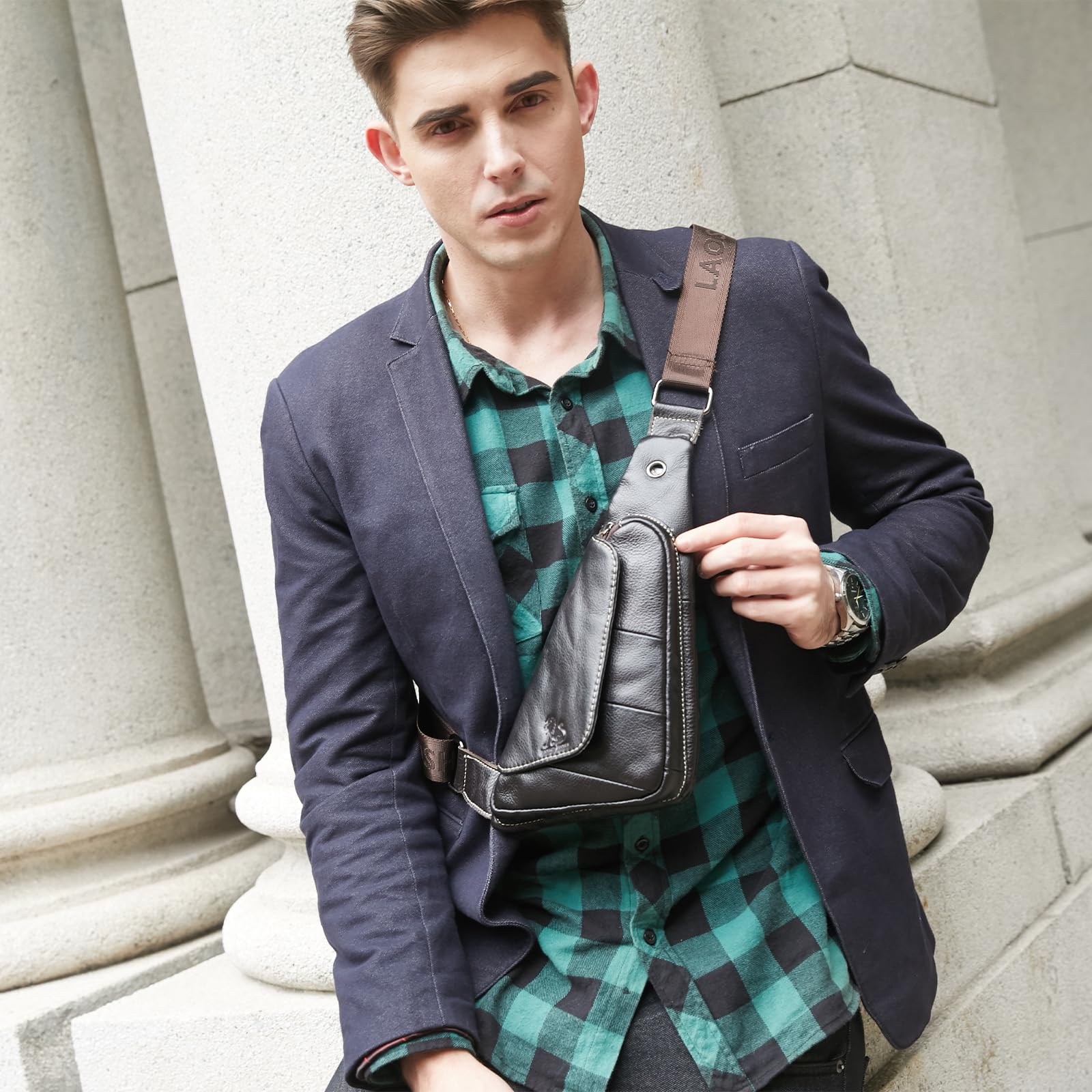 pundarika Torba na ramię męska skórzana torba na ramię biznesowa skórzana torba na klatkę piersiową torba crossbody wypoczynek sportowa torebka mała moda retro