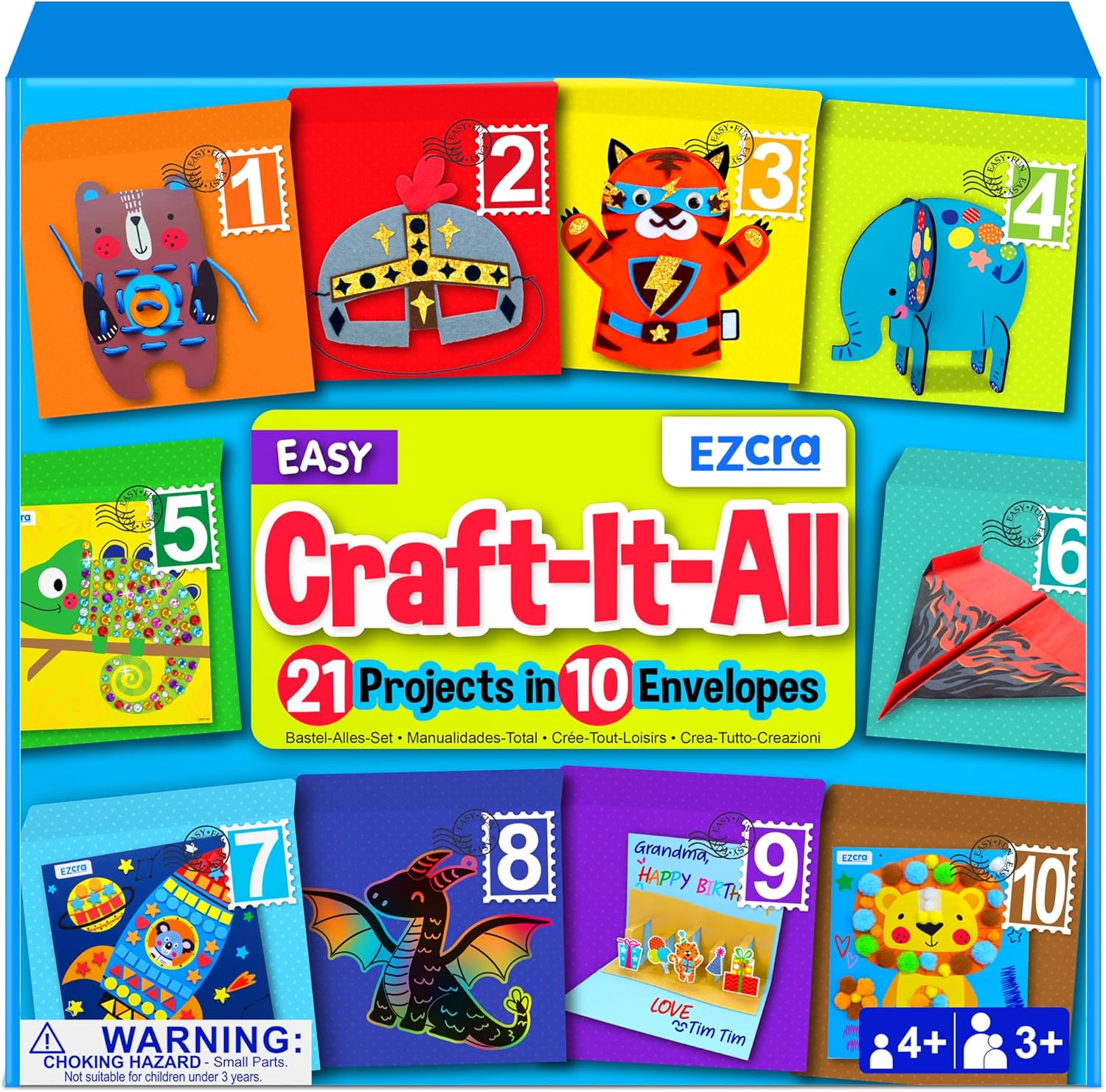 EZCRA Craft Kits for Kids Ages 4-8 – 21 Projects in 1 Craft Box for Kids – All Inclusive No Mess Arts and Crafts Kit, Educational Activity Box for Boys & Girls