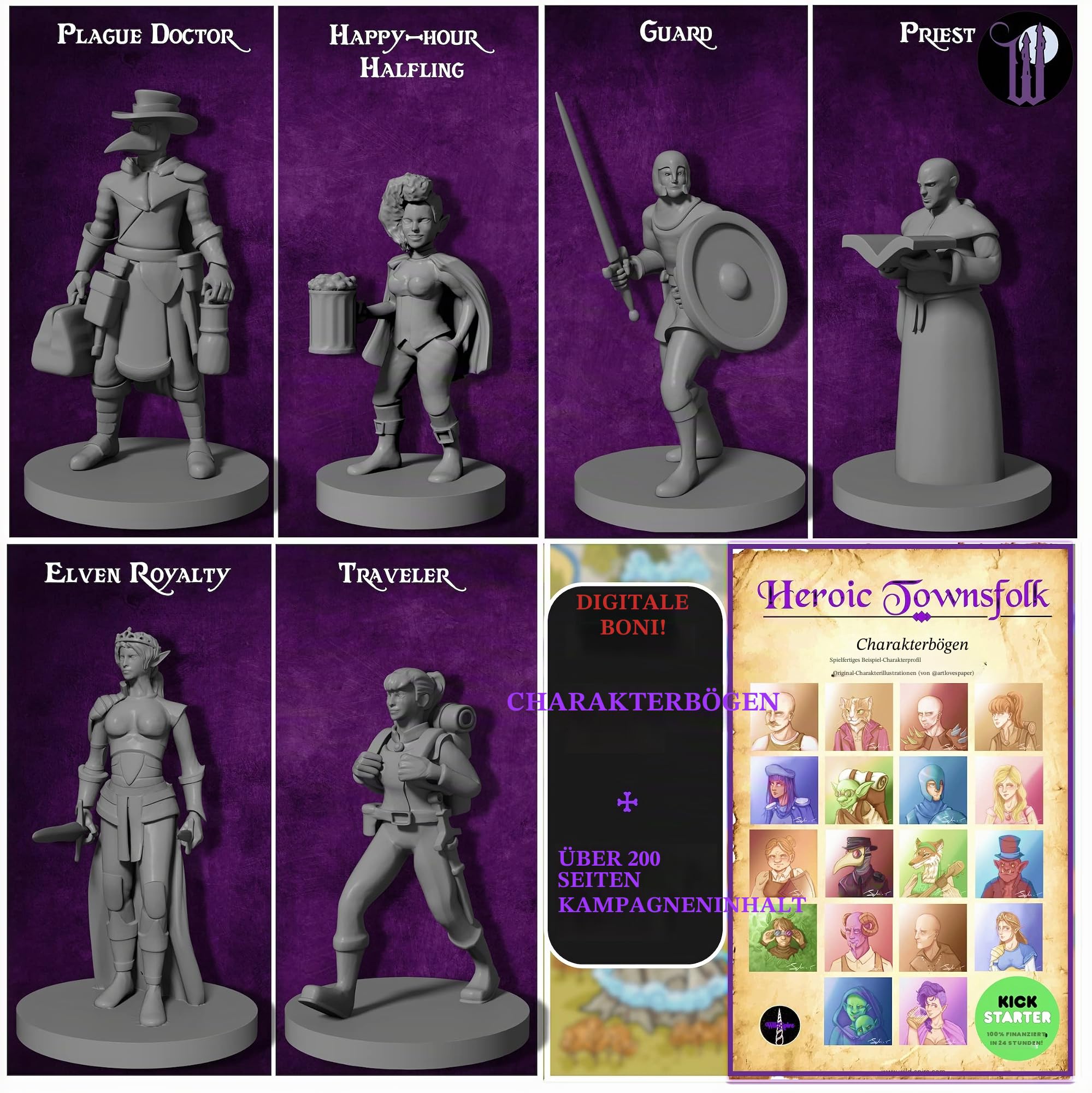 29 Heroische Stadtbewohner Fantasy Miniaturen für D&D - Dungeons and Dragons Starterset - Unlackierte Miniaturen - D&D Minis - Bulk Figuren
