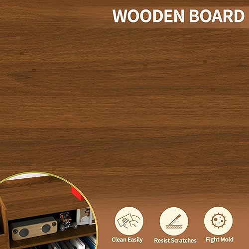 Miniatura 5 de Soporte para tocadiscos con almacenamiento de vinilo y cajones, más de 500 gabinetes de almacenamiento de discos de vinilo con patas de metal