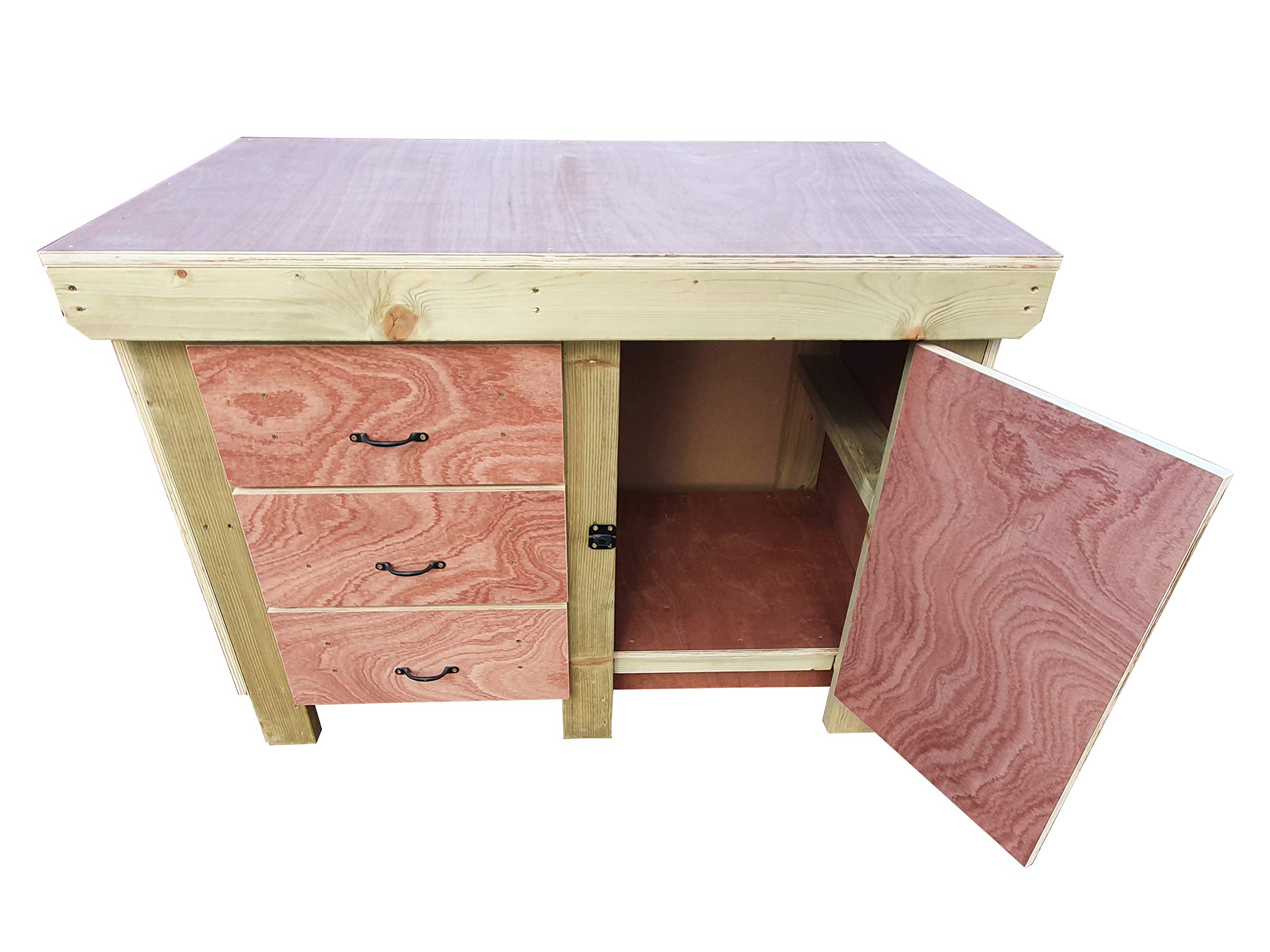 Arbor Garden Solutions Wooden Workbench Tool Cabinet with Lockable Cupboard 18mm Eucalyptus Hardwood Top (4ft)