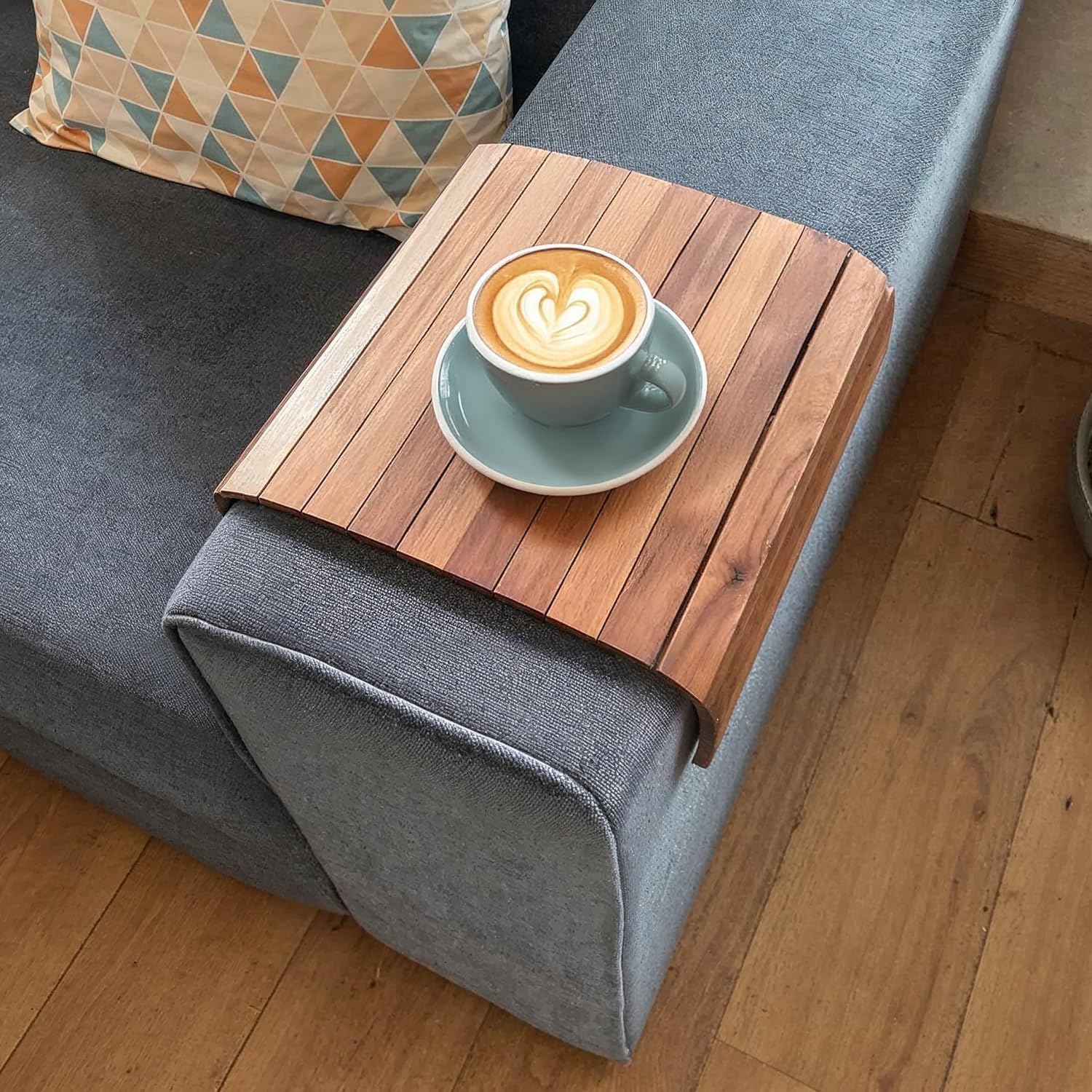 Wooden Rectangular Flexible Tray | Foldable Dining Table Mat | Sofa Armrest Tray | Wooden Table Mat for Food Drinks & Snacks (Brown)