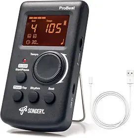 Sondery metrônomo digital para guitarra, piano, bateria e todos os instrumentos com temporizador, contagem vocal em inglês e 3 sons diferentes com entrada para fone de ouvido e luz intermite