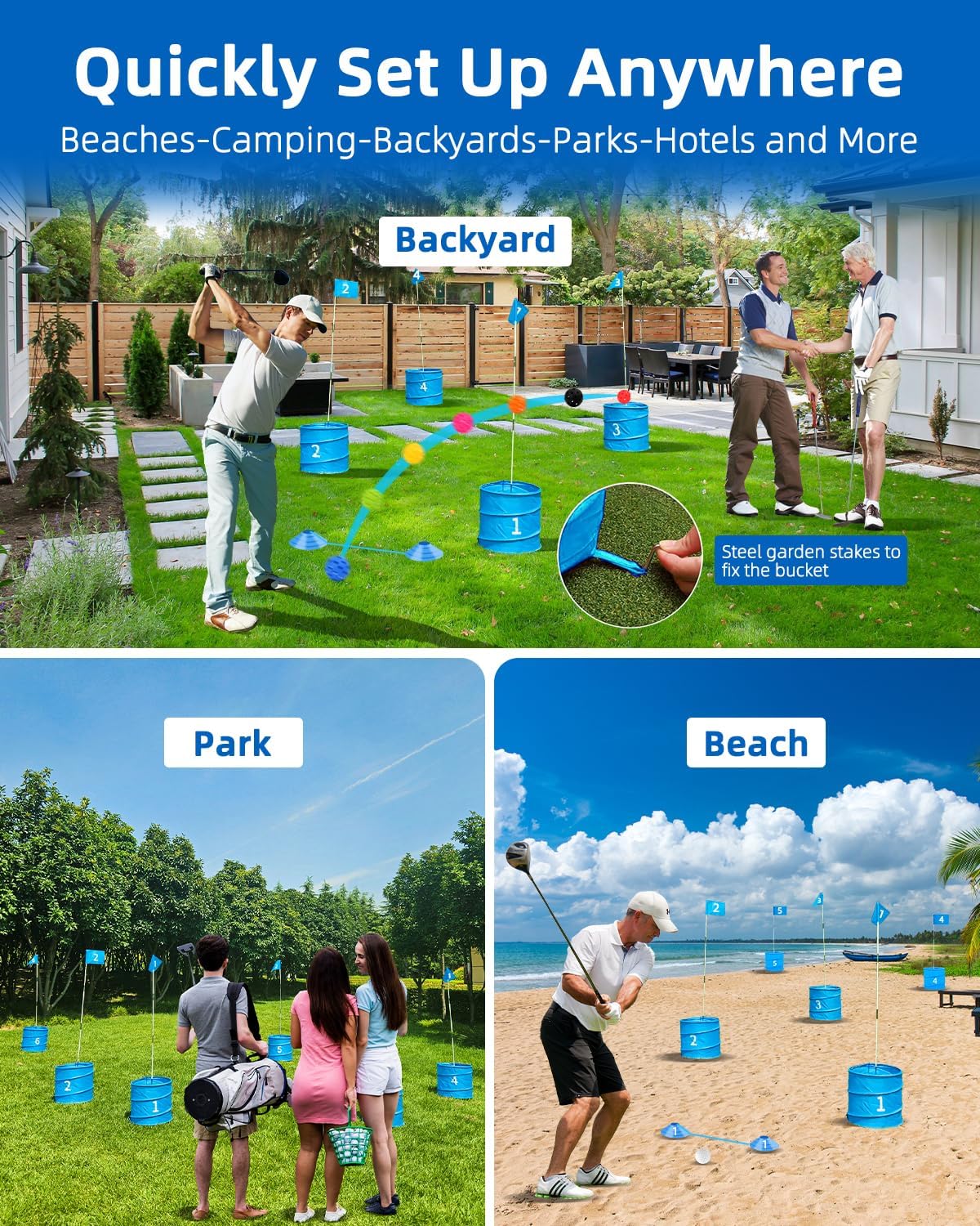 Golf Game with 2 Upgraded Clubs,Practice Golf Games with 6 Buckets, Gift Golf Outdoor for Family and Adults,Holes Outdoor Game for Lawn,Yard