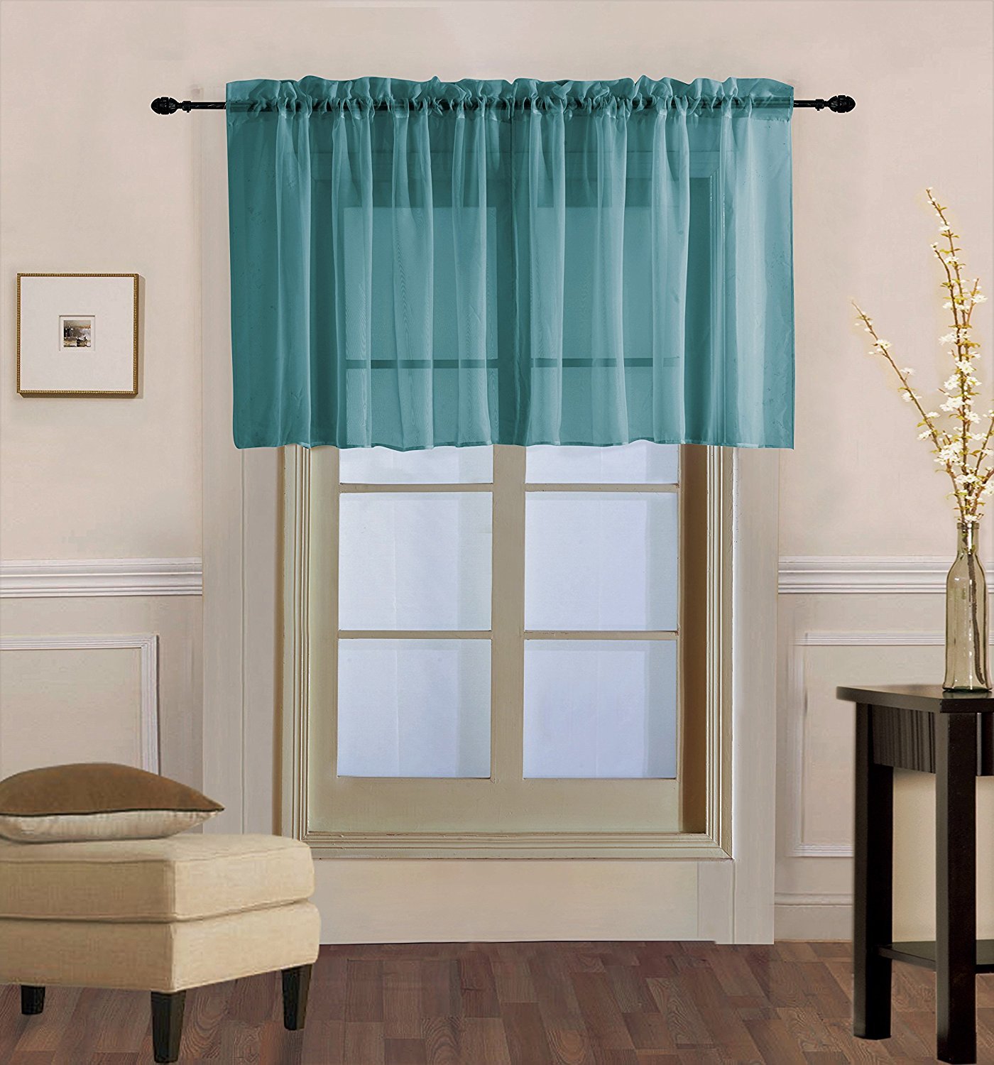 Decotex 1 Piece Sheer Voile Rod Pocket Multi Use Straight Window Curtain Valance Topper Available in a Variety of Colors (55