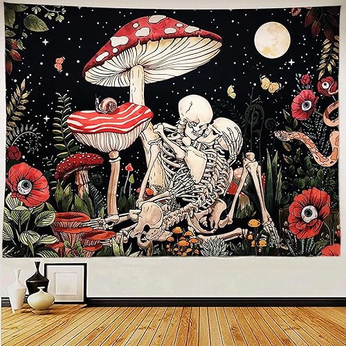 FEFURS Tapiz floral de calavera de hongo, tapiz floral de esqueleto, tapiz de jardín de luna, tapiz de plantas de hongos, tapiz para colgar en la disponible en Yaxa Colombia