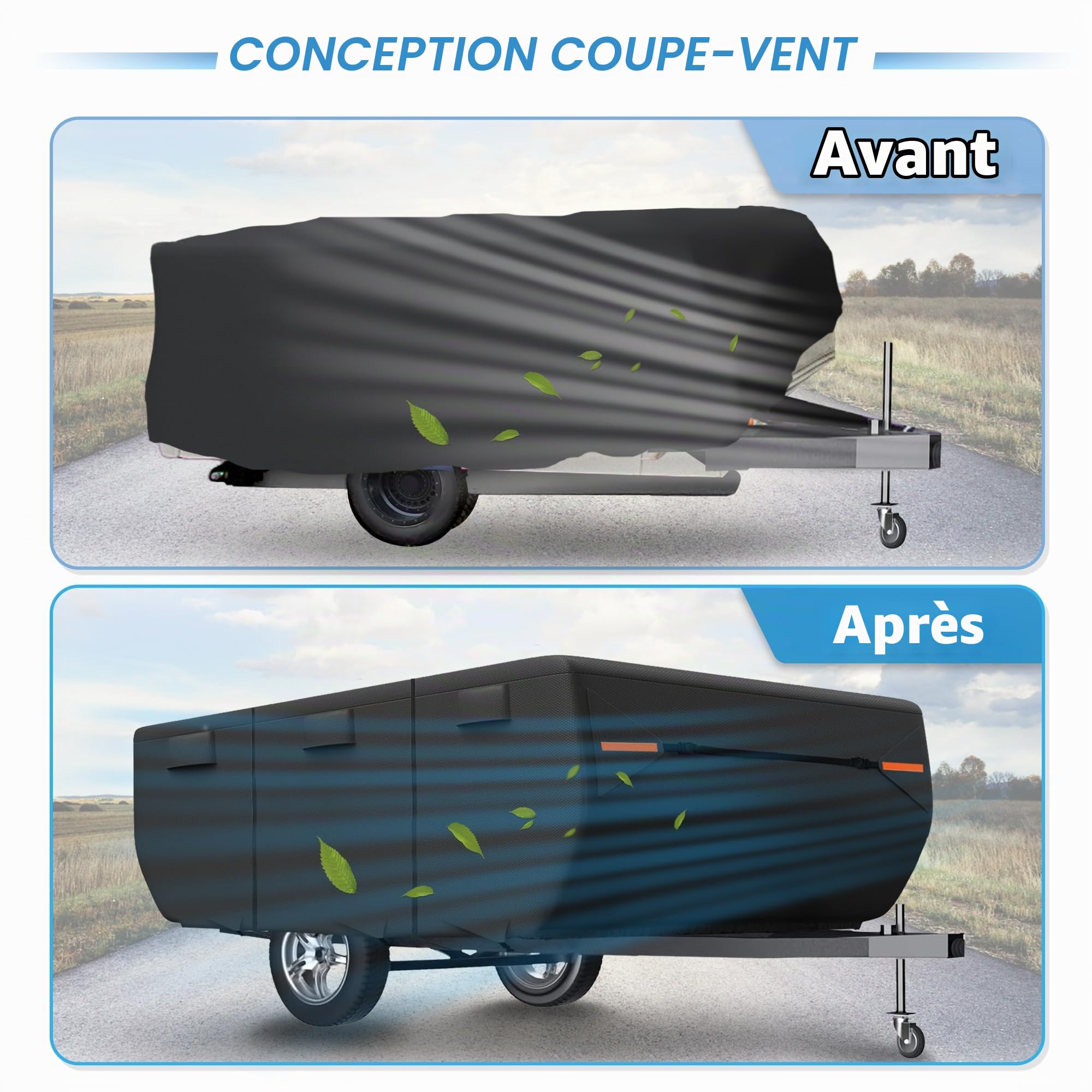 QUARKZMAN Housse Imperméable Pour Caravane Pliante 10-12Ft 1pc | Tissu Ox Pour Ford 210D Imperméable, Dimensions 400x218x109cm, Contenu: Housse, Sangles, Couvre-Gouttières, Patchs, Sacs