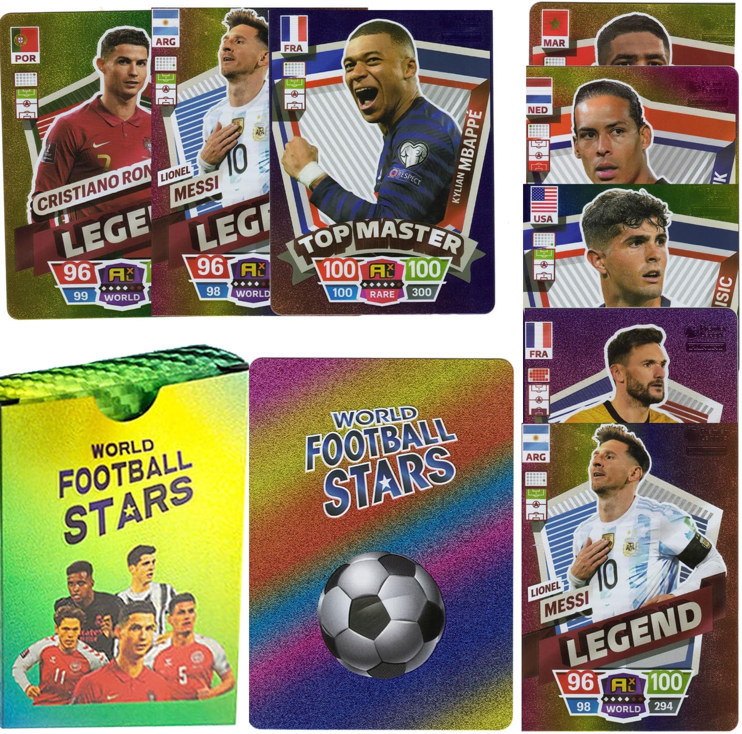 Maanys Football Star Cards Deck Box, World Cup 2022 Players Sticker Collection Pack of 55 Stickers (Silver)