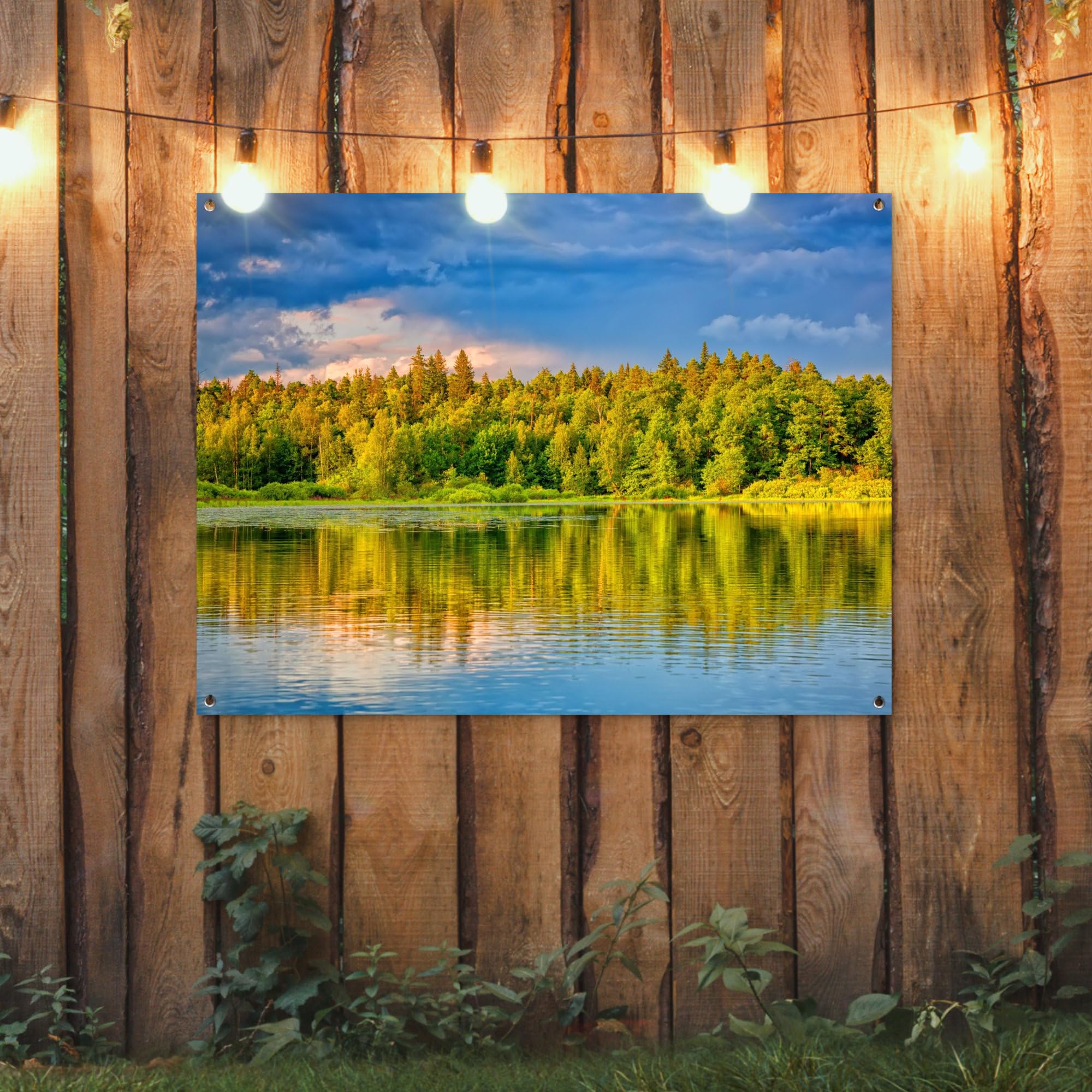 MuchoWow© Gartenposter Outdoor Bilder Gartendeko für draußen Wetterfest | 120x90 cm - Garten Deko Banner Draußen Gartendekoration Bild Wasser - Natur - Wald