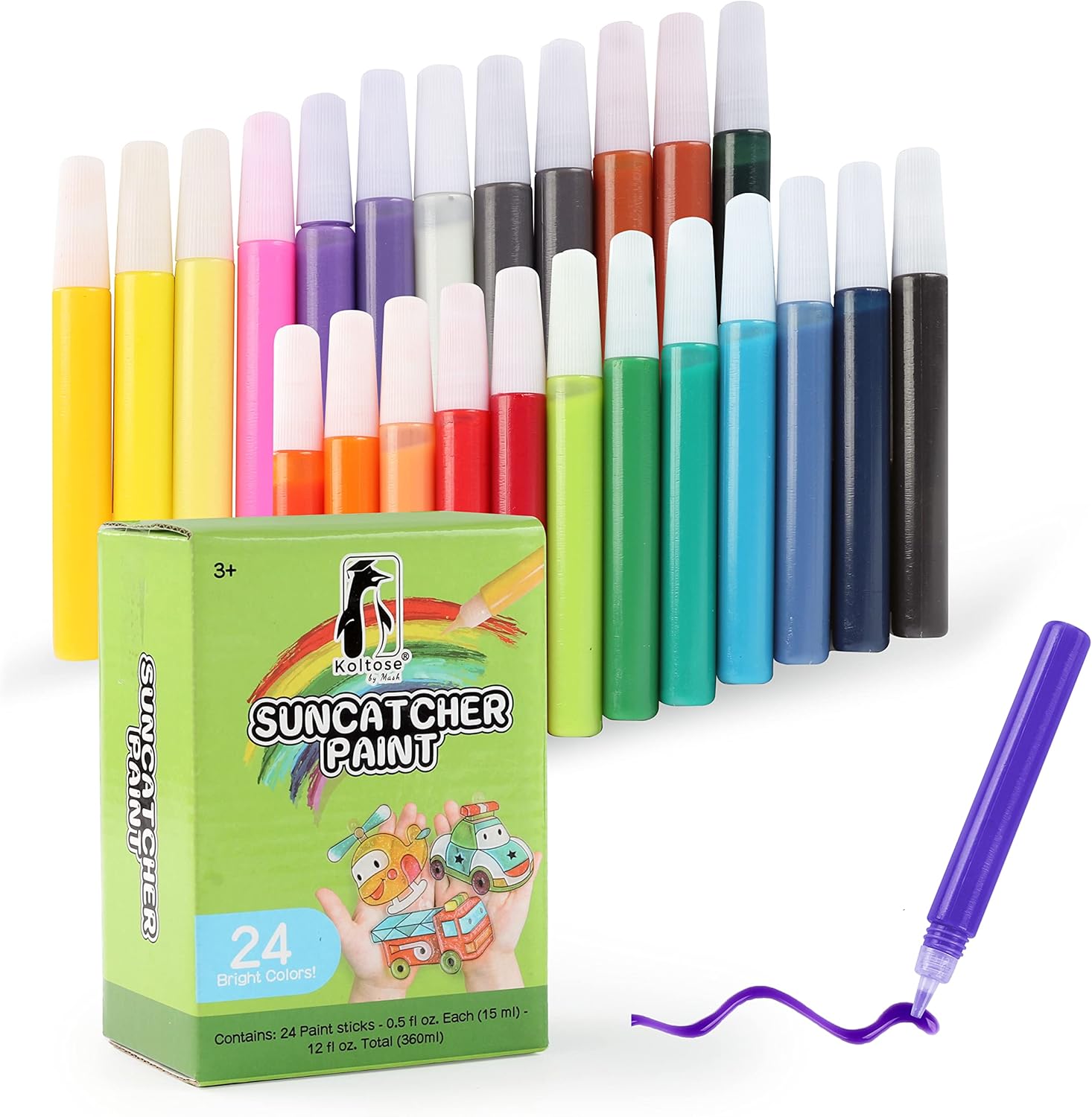 Suncatcher Paint Pens, Set of 24 Colors, DIY Stained Glass