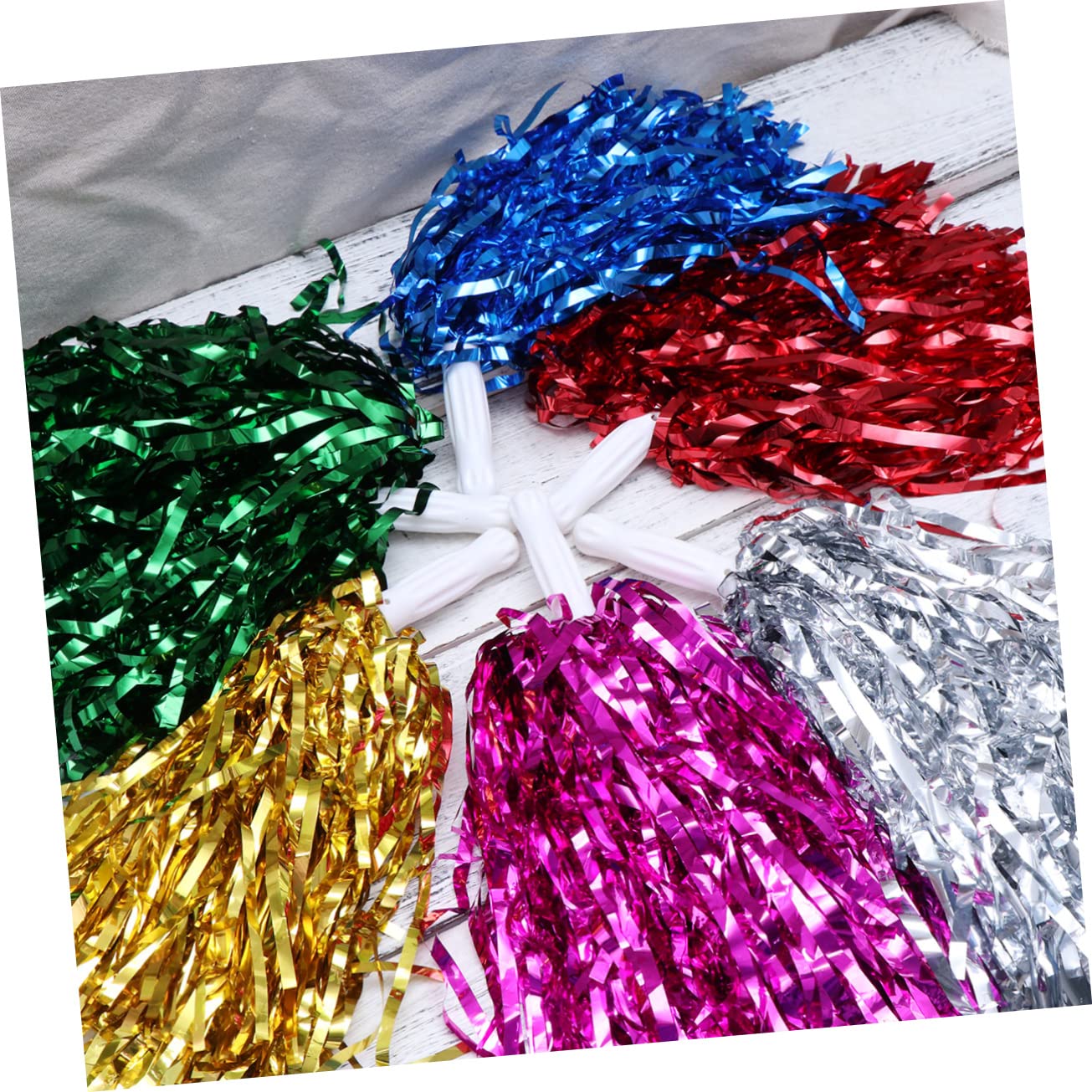 Sosoport 36 Pcs Pompons Amusants D'Équipe De Pompons Pompons Bleus Et Dorés Accessoires De Pom-Pom Girl De Gymnastique De Pom-Pom Girl Pompons Brillants De Sport Pompons Blancs Pompons