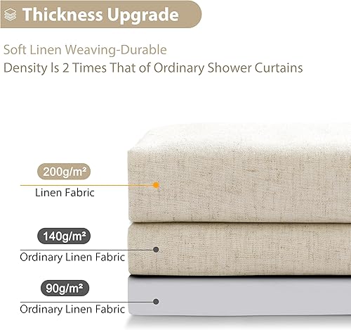 Miniatura 4 de Cortina de ducha de lino natural con 12 ganchos de metal, moderna, bohemia, neutra, gruesa, impermeable, decoración de baño, cortina de ducha beige