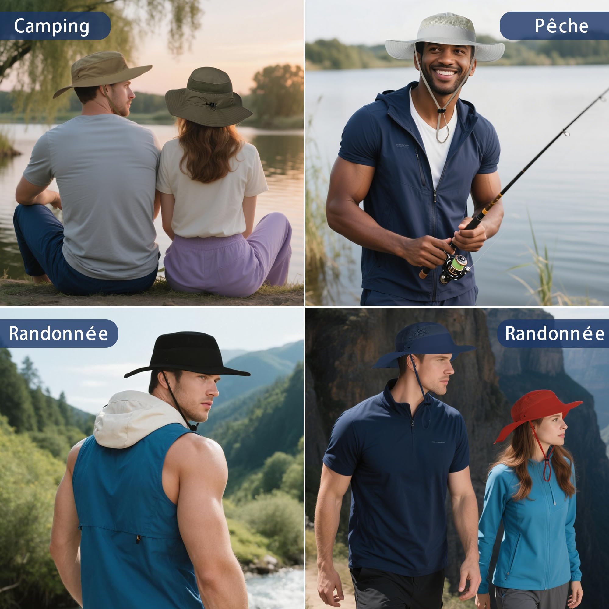 Homme Femme Chapeau Soleil Pliable UPF 50+ Anti UV Vacances Alpinisme Outdoor Étanche Chapeau de Voyage Safari Casquette Unisexe Bucket Hat Chapeau de Pêche