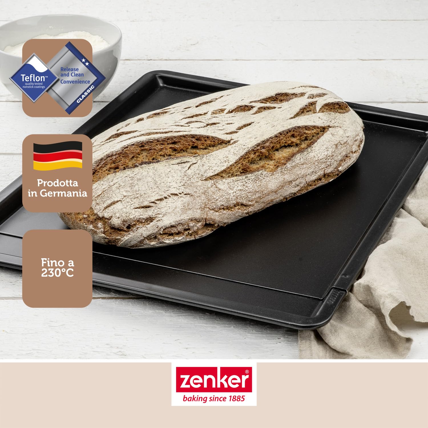 Zenker Teglia rettangolare estensibile 37-52x33cm, con sistema di bloccaggio automatico, per dolce e salato Carbon Steel con rivestimento antiaderente Teflon Classic, Linea Black Metallic