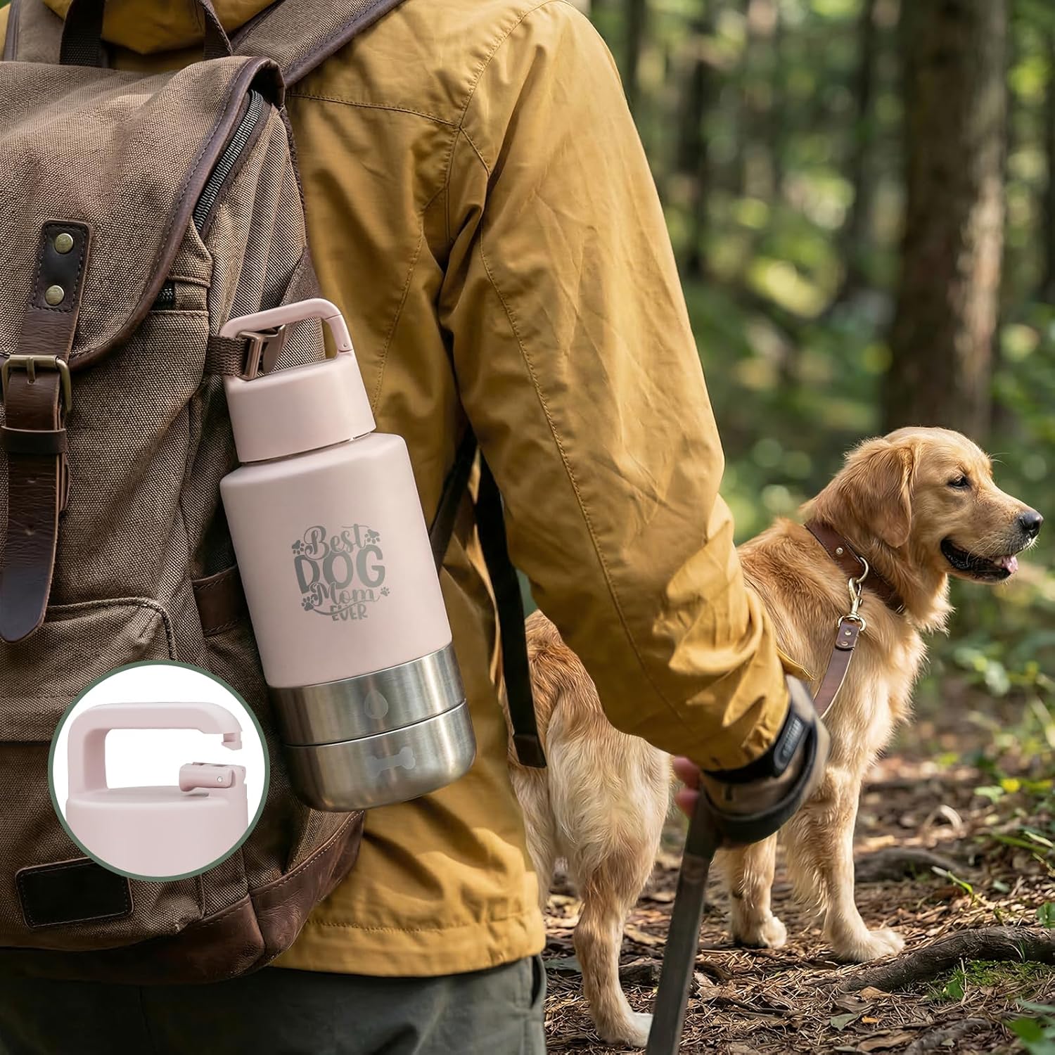 32oz Insulated Dog Water Bottle Dispenser, 3-in-1 Stainless Steel Travel Cup with 2 Detachable Food and Water Bowls, Leak Proof Large Pet Gear, Dog Mom Gift for Dog Lovers