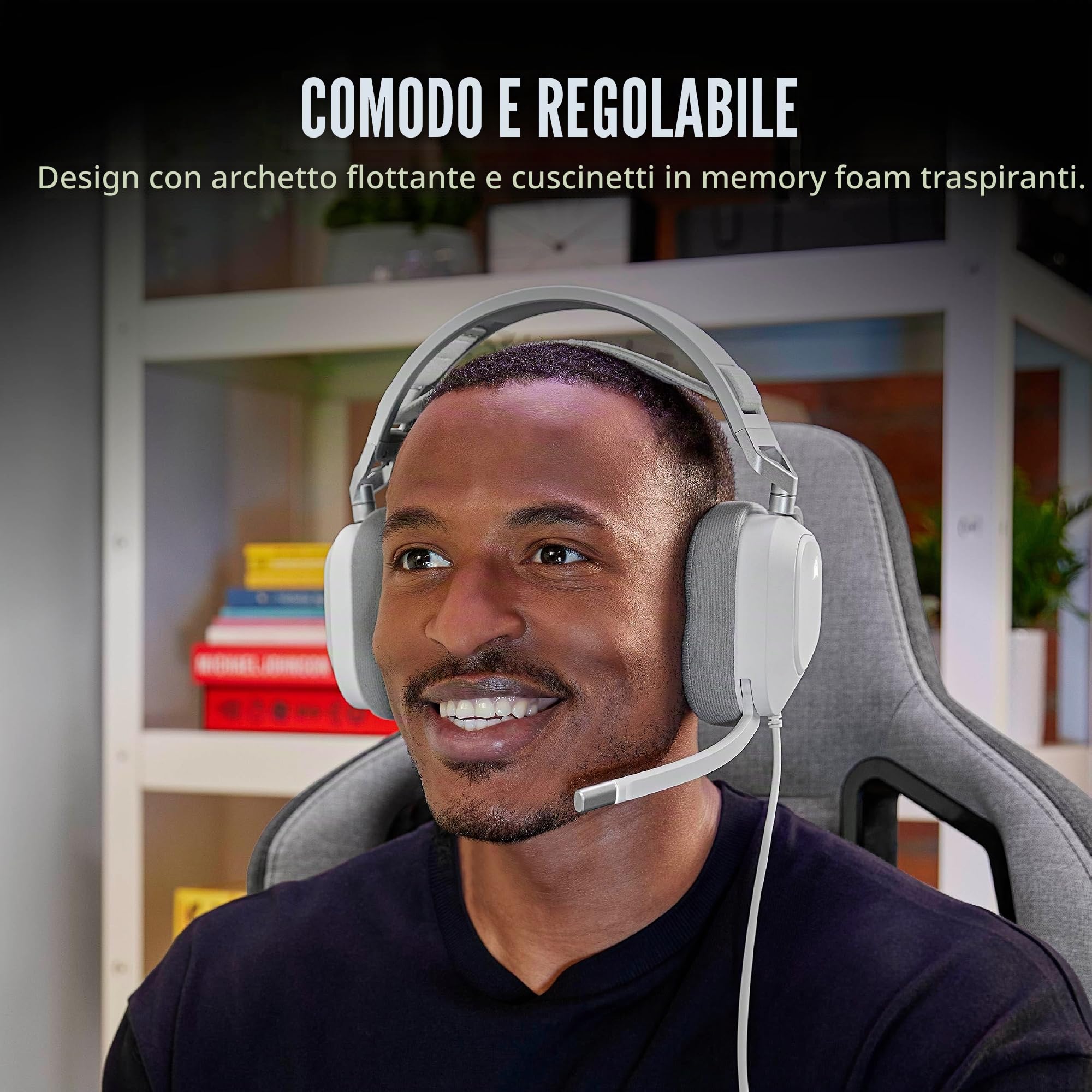 Corsair HS80 RGB USB Premium Gaming Headset con Dolby Audio 7.1 Surround Sound (microfono omnidirezionale di grado broadcast, cuscinetti auricolari in memory foam, suono ad alta fedeltà, struttura