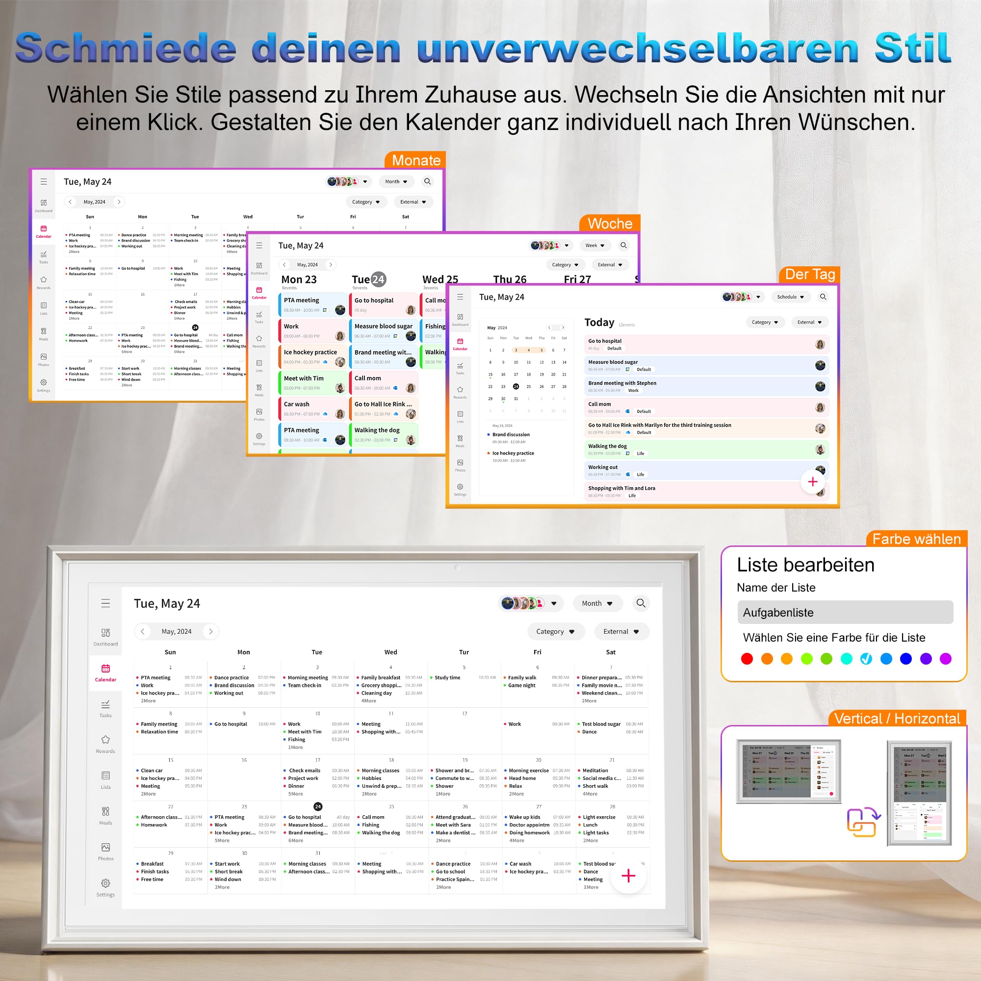 15.6 Zoll Digitaler Kalender Wand – 1920 * 1080 FHD Digitaler Wandkalender Familienplaner Intelligenter, 32GB Speicher, Wand/Desktop/Touchscreen, WiFi 6, Elektronischer Wandkalender