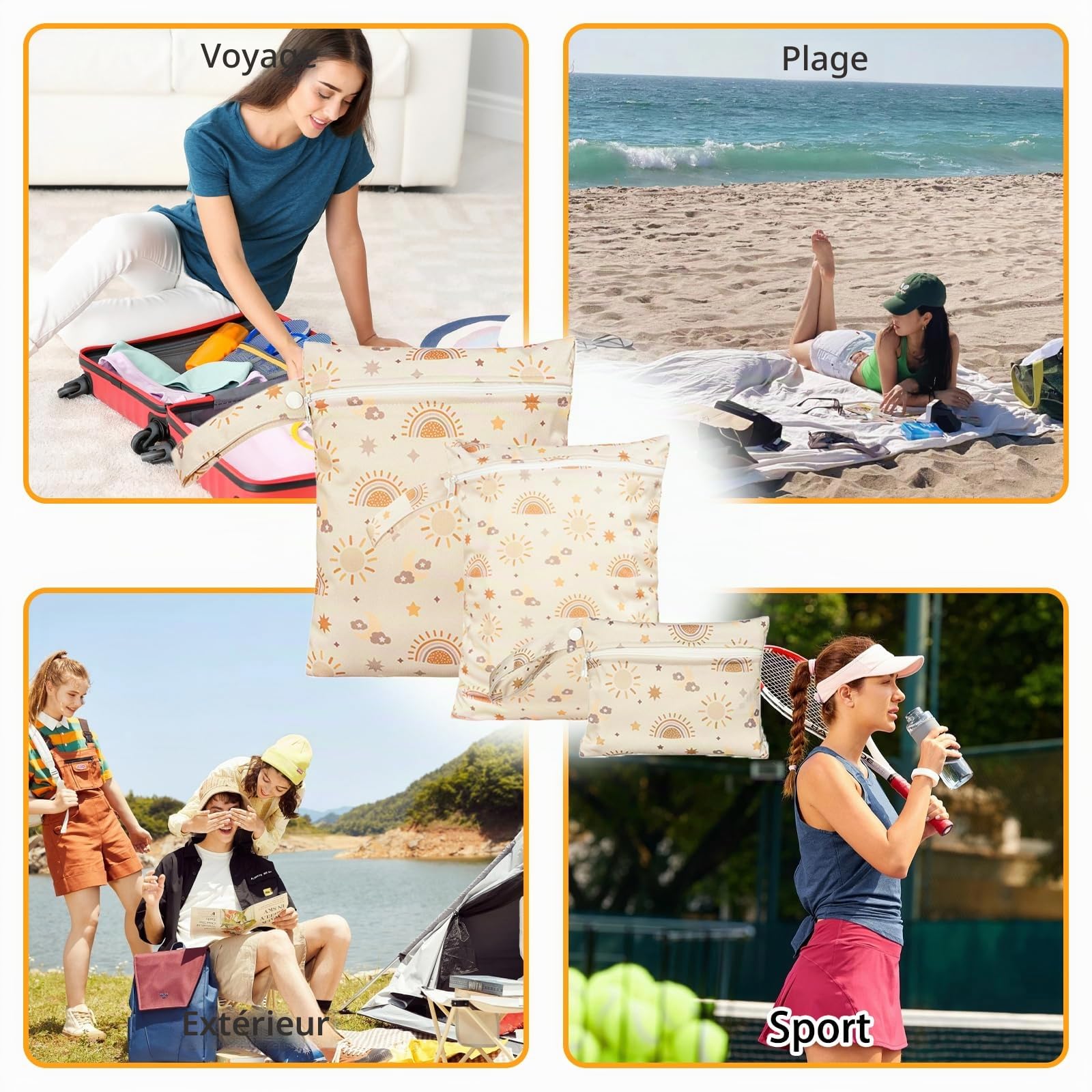 Lot de 3 sacs à couches imperméables réutilisables pour bébé, voyage, plage, camping, gym, natation, beige, Taille unique, Praticité