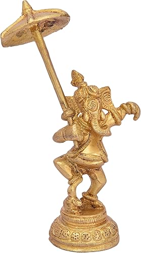 BHARAT HAAT Pure Brass Metal Umbrella Ganesh in Fine Finishing Carving Work Religious god use for Home, Office, Temple and Decorative Art BH05080