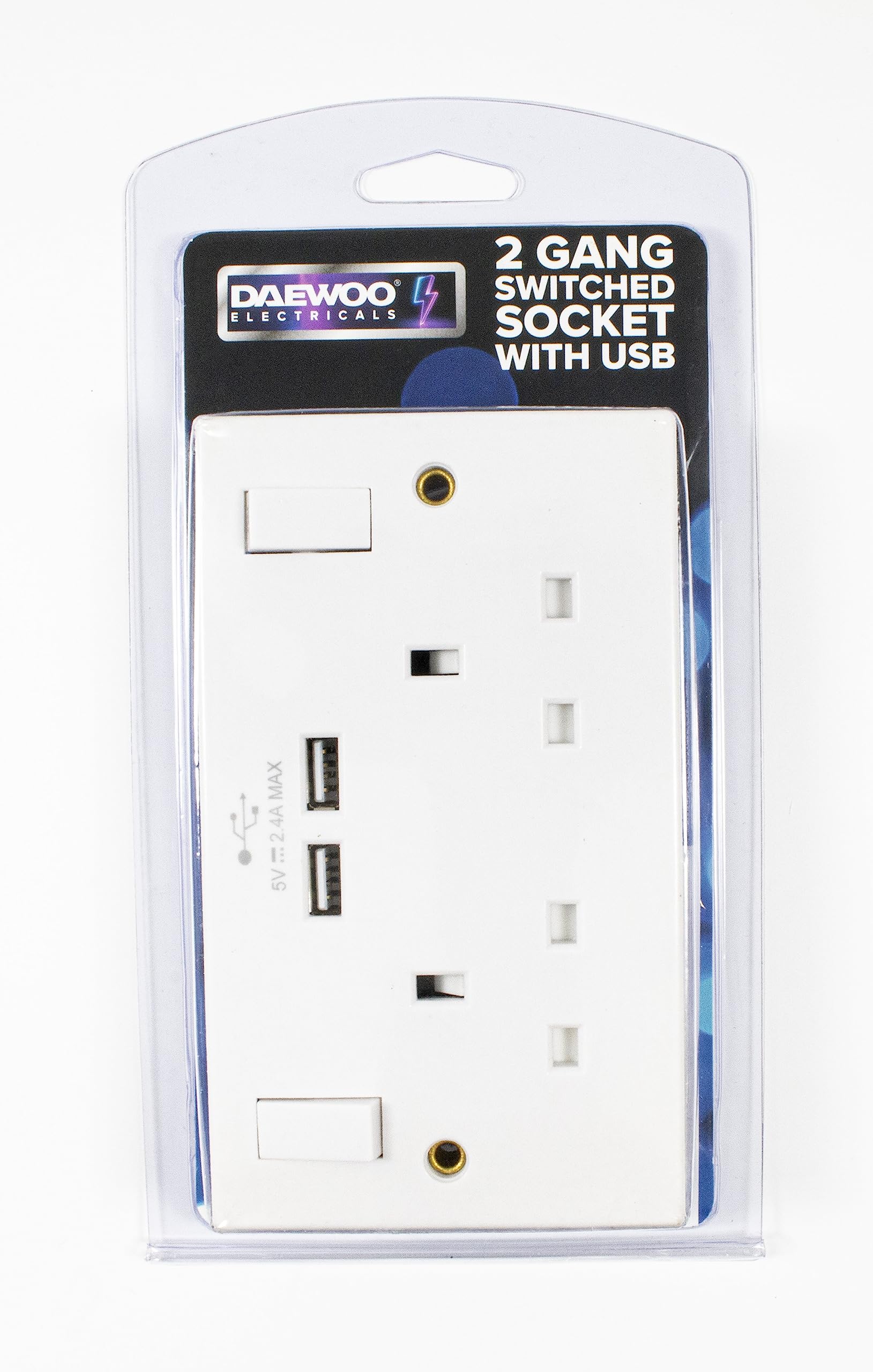 Double Wall Socket with Twin USB fast Charger Ports 2 Gang Plug Switched Plate