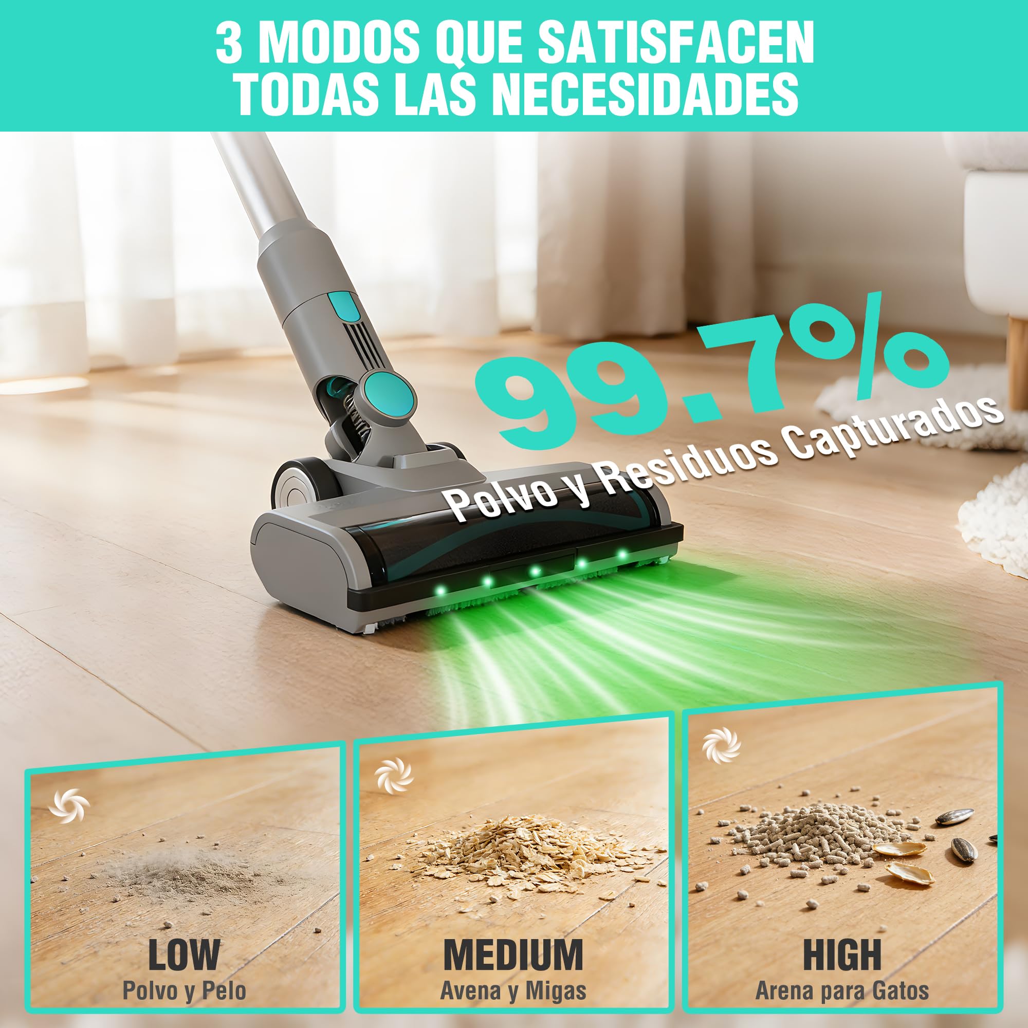 HAUSHOF Aspiradora Escoba sin Cable con Base de Autovaciado | Aspirador Vertical 3 en 1 de 24kPa y 250W con Cepillo en V, Luz LED Verde, Fragancia y Modo Nocturno para Pelo de Mascotas