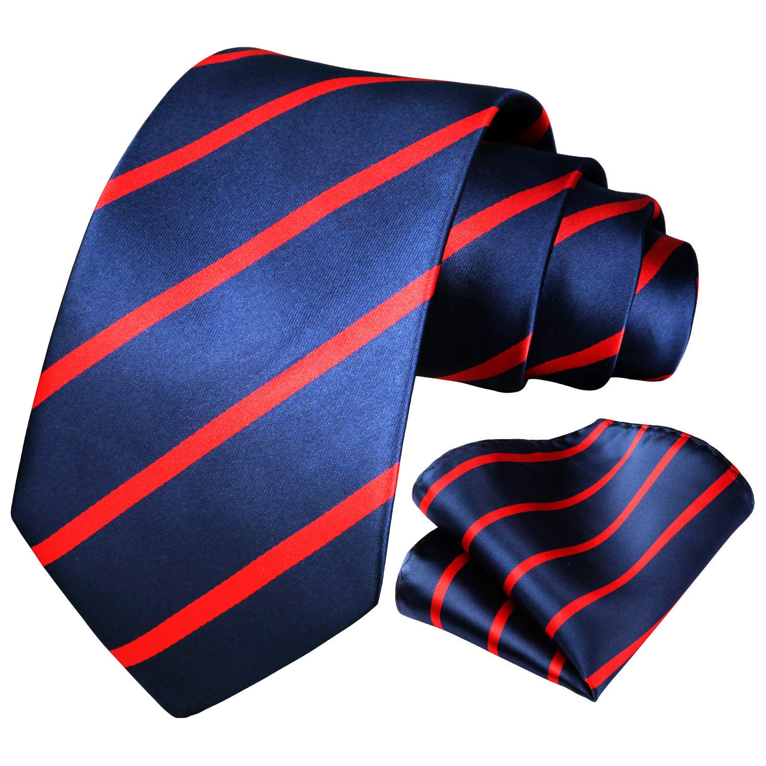 HISDERN Striped Wedding Tie Handkerchief Men's Necktie & Pocket Square Set