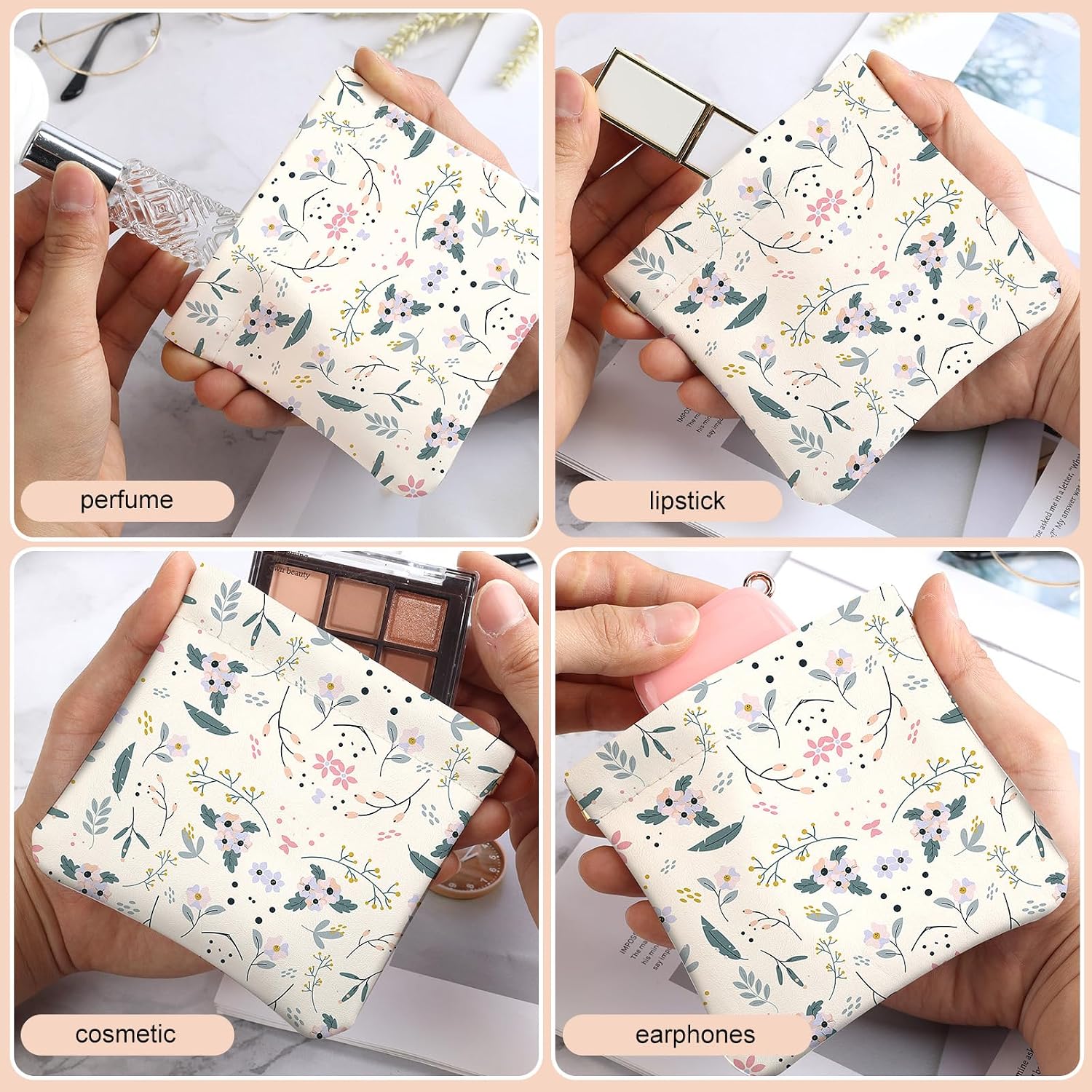 2Pcs PU Leather Small Squeeze Coin Purse Pouch Mini coin Bag Unique And Cute Wallet Cosmetic Bags Change Bag For Women Girls Men （Floral Print image 4