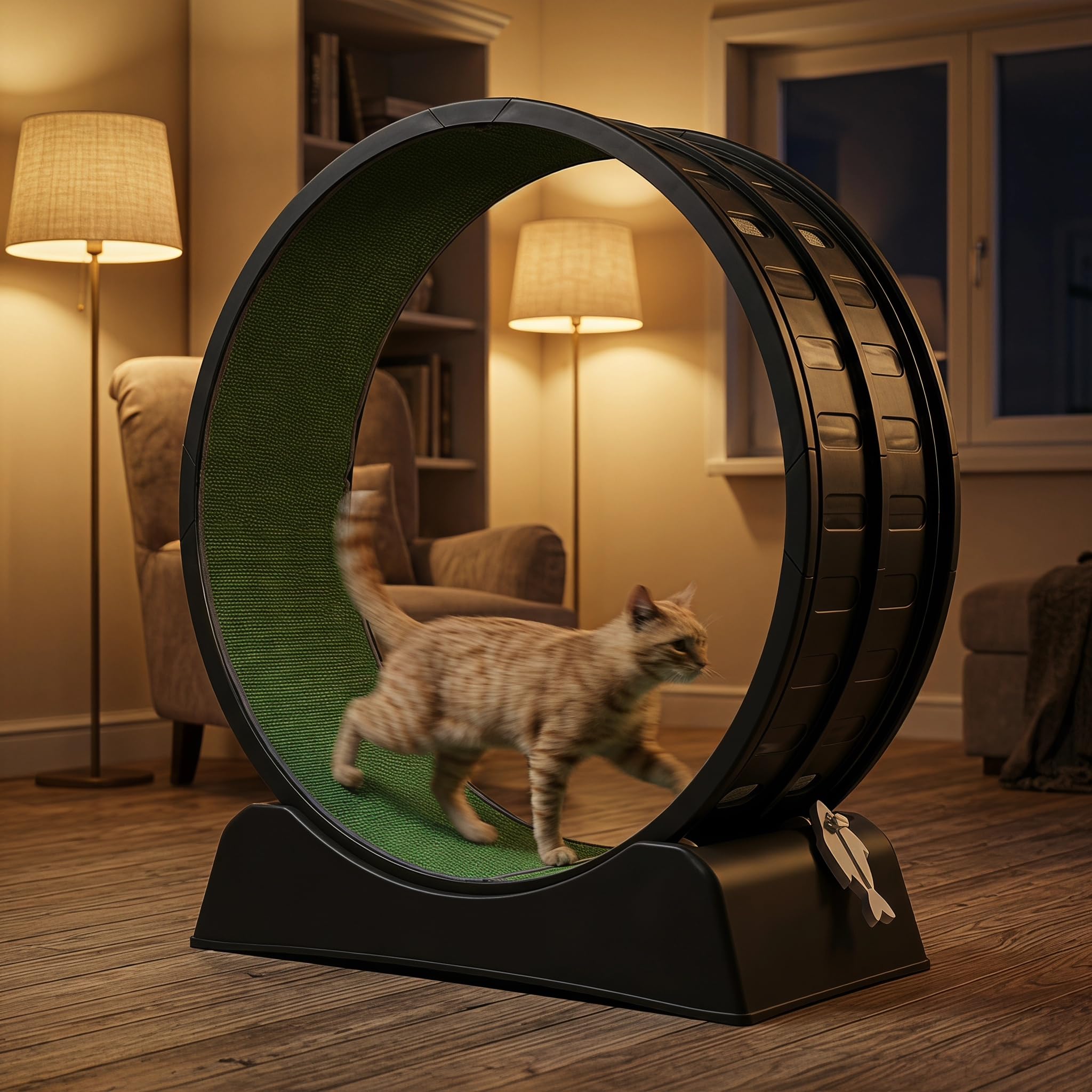 Trygoal 31.5" Cat Exercise Wheel for Indoor Cats, Silent Cat Treadmill with Safety Lock, Running Wheel with Removable Scratch Pad & Teaser Toy for view 6