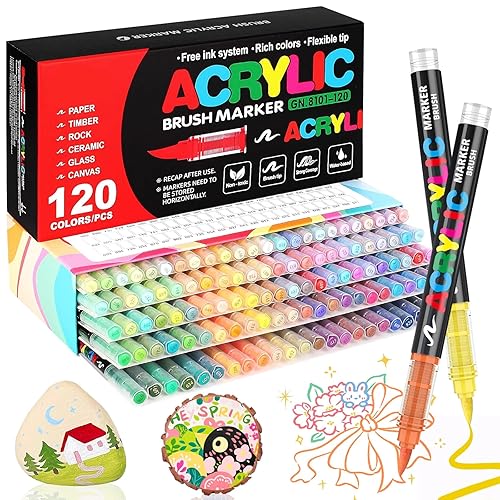 WOGOPRO 120 Farben Acrylstifte für Steine Wasserfest, 1-5mm Pinsel Acrylmarker, Acrylic Marker Set für Holz, Leinwand, Stein, Keramik, Glas, Stoff, Acrylstifte Paint Marker für Ostern und Weihnachten - 120 Farben