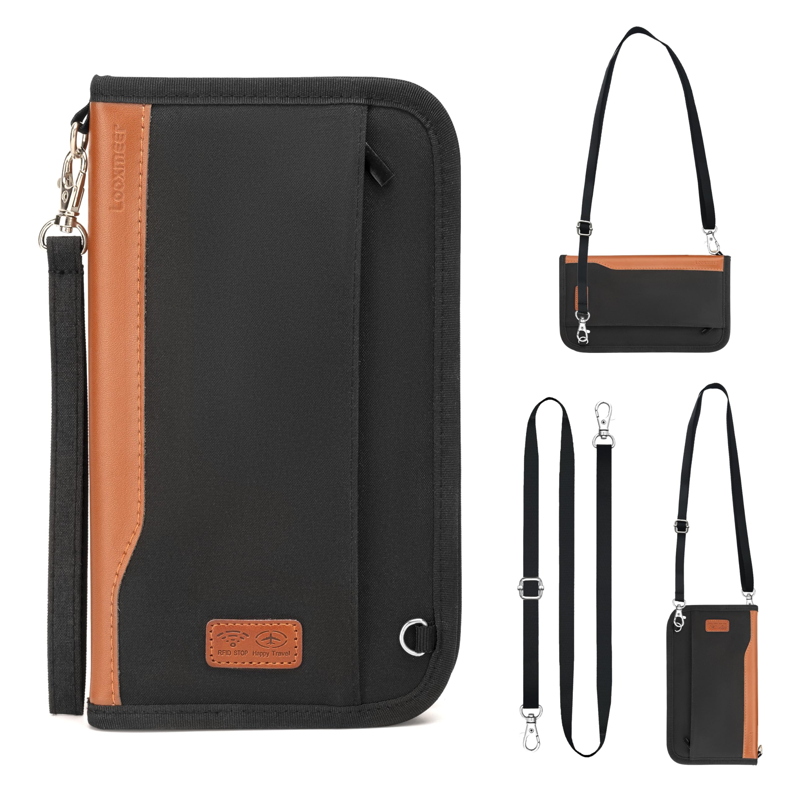 Passport Holder, RFID Blocking Family Travel Wallet with Strap, Brown-crossbody, 24x14x3.5, Modern, Casual-image-39