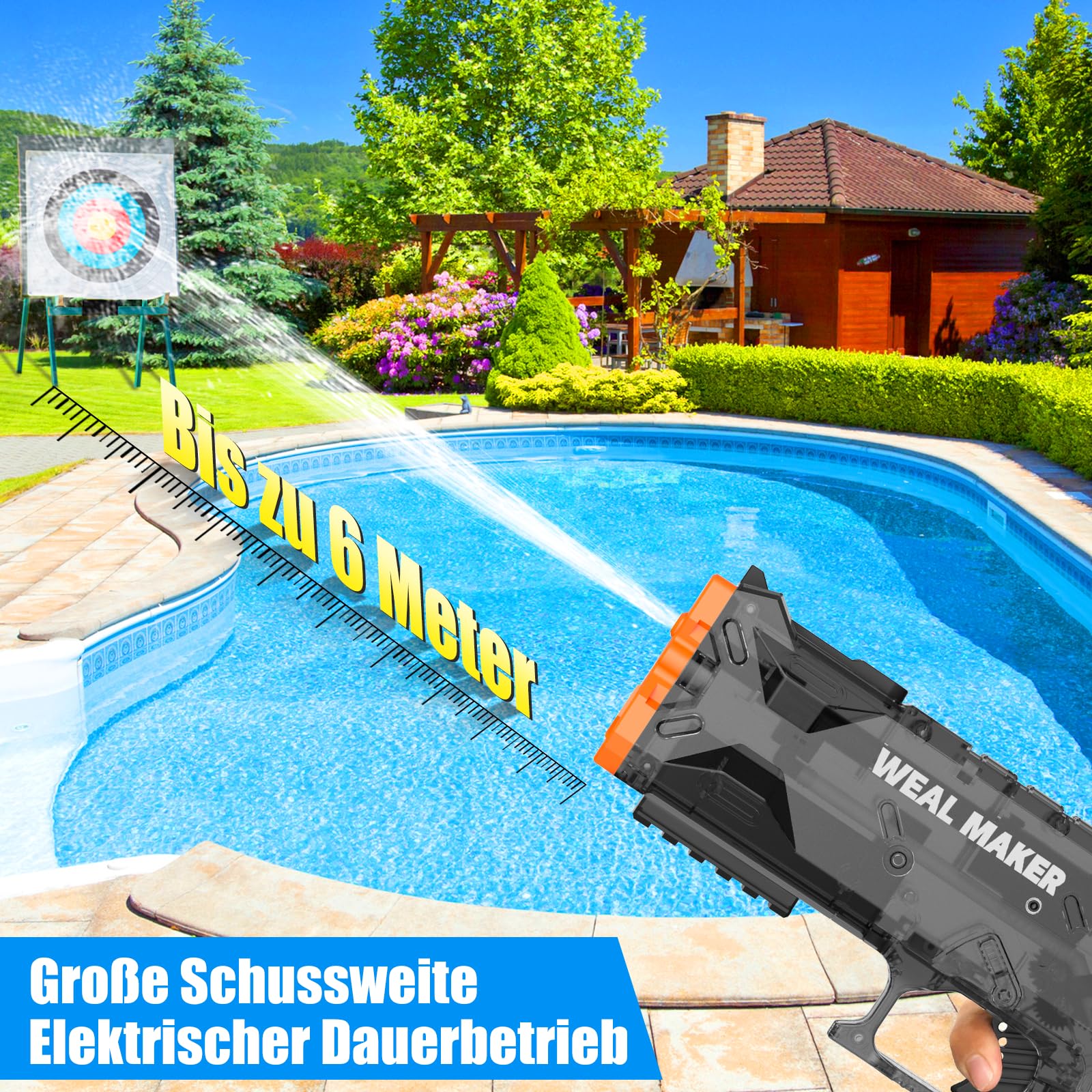 Wasserpistole Elektrisch für Kinder Erwachsene,USB Aufladbare Elektrische Wasser Pistole mit Großer Reichweite,Automatische Wasserpistolen für IP67-Pistole mit Großer Kapazität für Schwimmbad-Schwarz