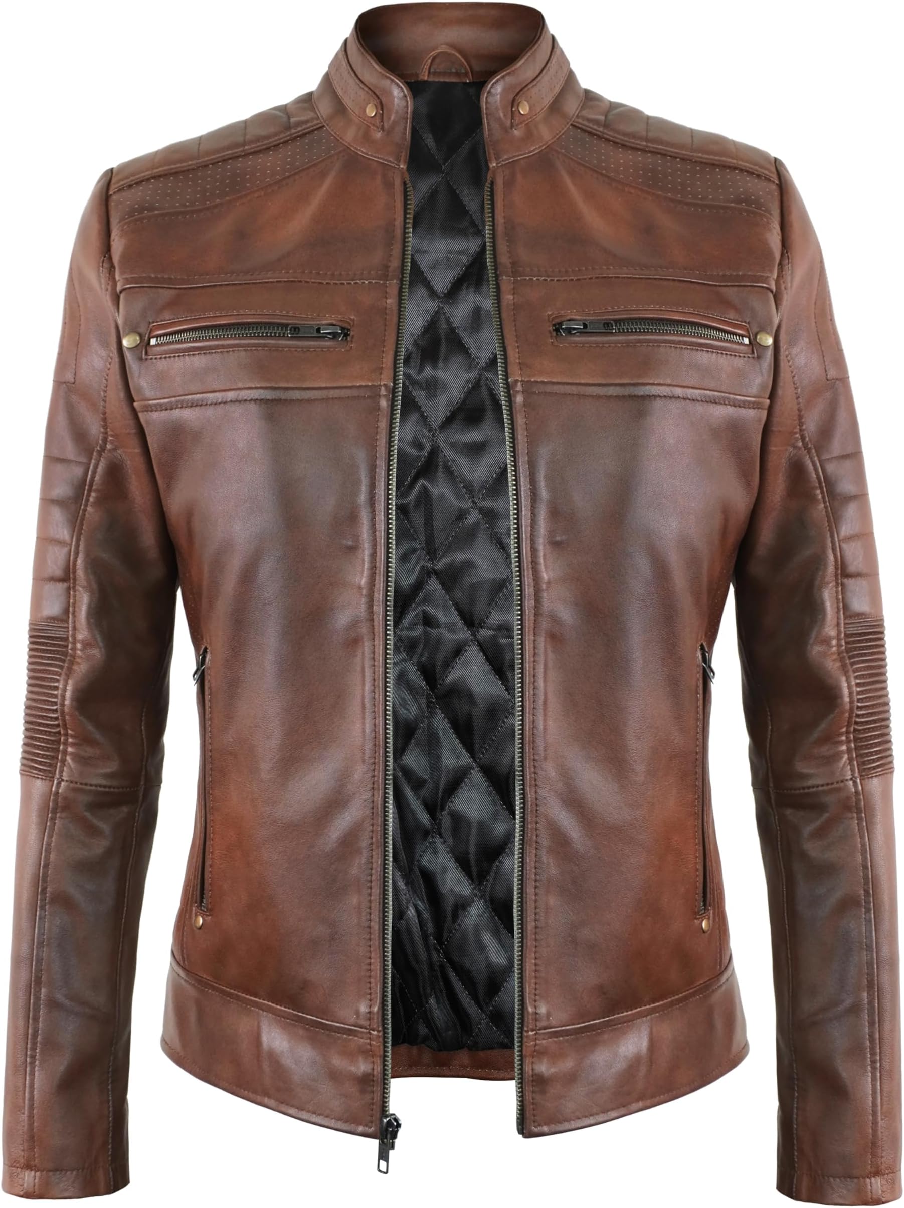 STOREJEESCafe Racer Leather Jacket Women - Moto Biker Style Womens Leather Jacket Casual Fashion