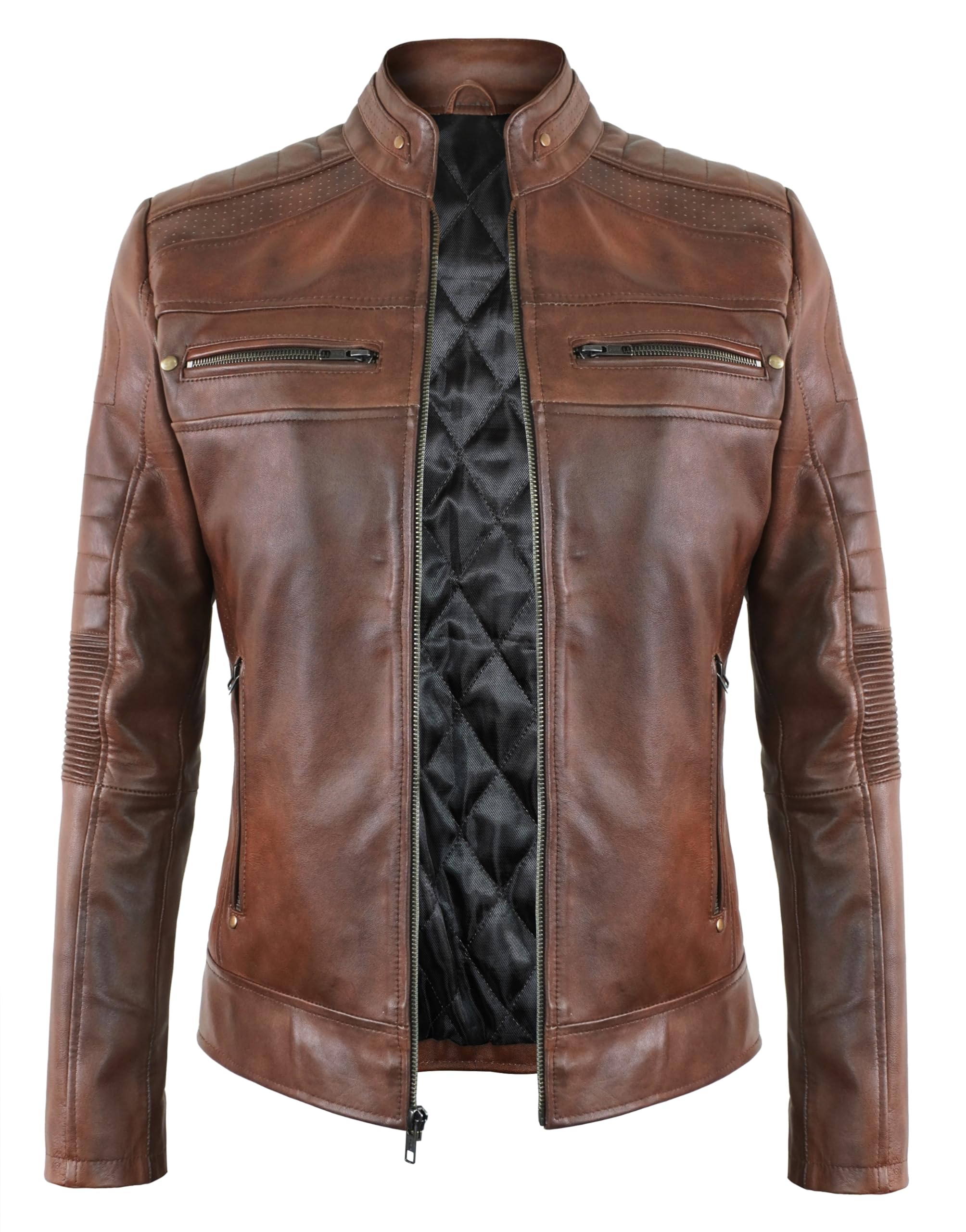 STOREJEESCafe Racer Leather Jacket Women - Moto Biker Style Womens Leather Jacket Casual Fashion