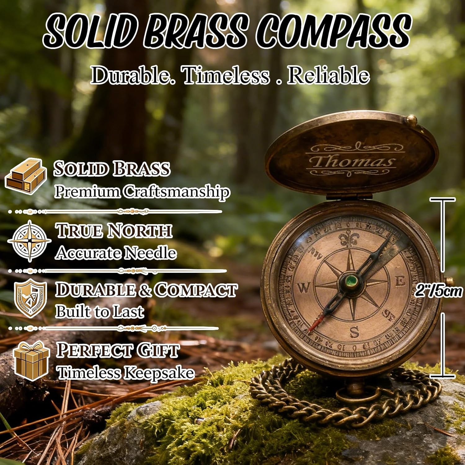 Personalized Vintage Brass Compass. Custom Engraved Compass, with Portable Storage Pouch and Gift Box, Keepsake Gifts for Dad, Son, Husband, Boyfriend, Father's Day Graduation Birthday Gifts